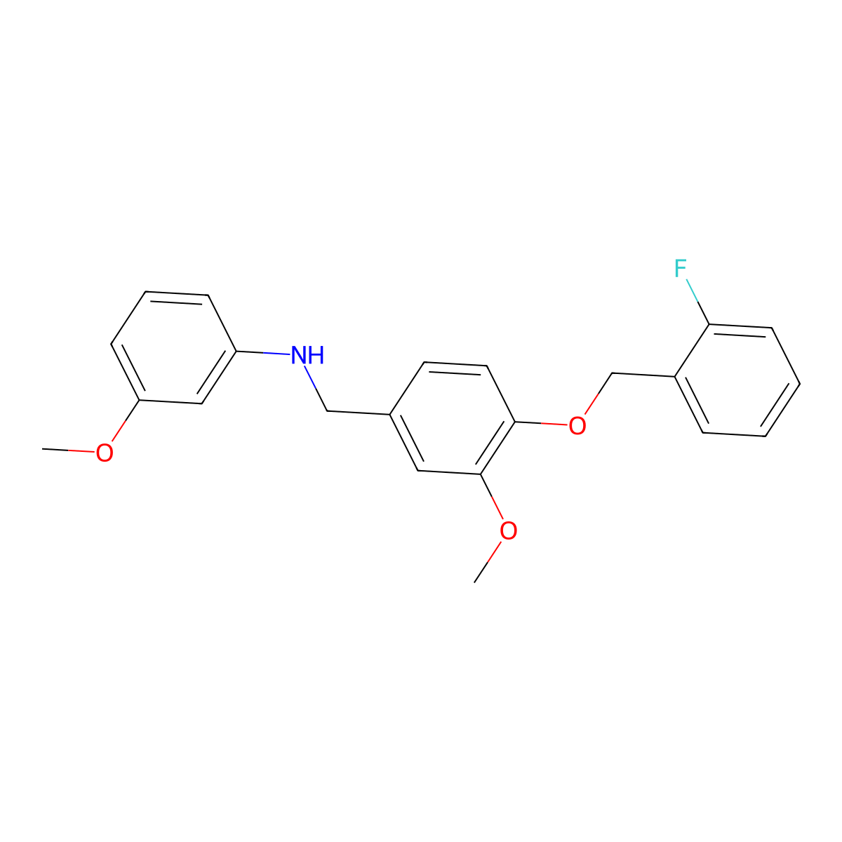 4-[(2-Fluorophenyl)methoxy]-3-methoxy-N-(3-methoxyphenyl)benzenemethanamine molecular structure, CAS 496807-65-9
