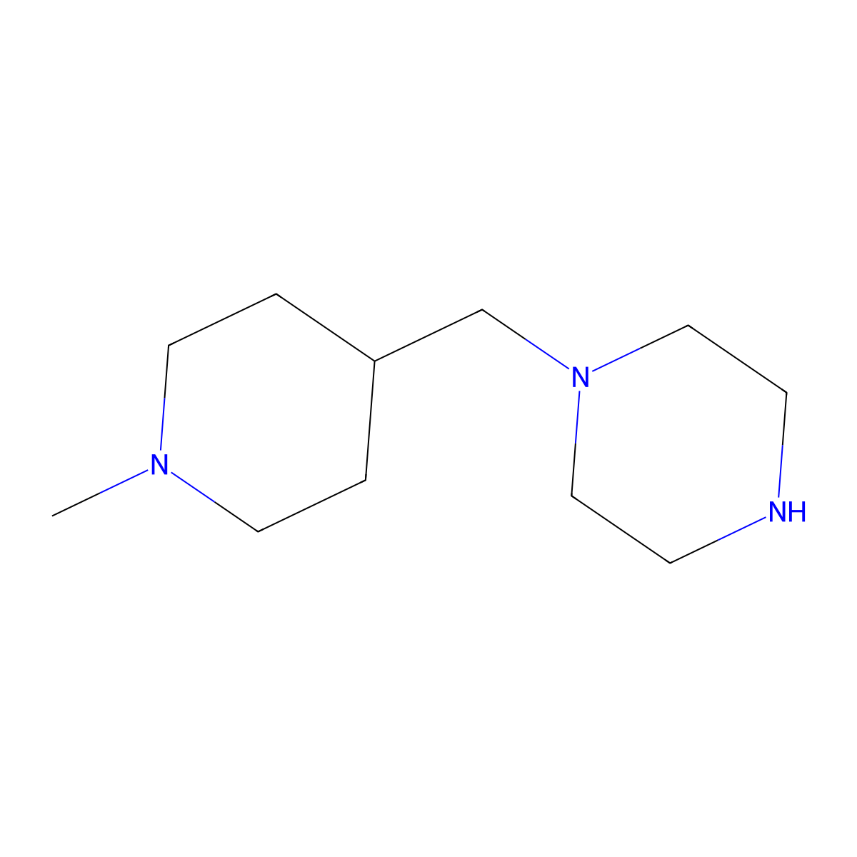 1-((1-Methyl-4-piperidinyl)methyl)piperazine molecular structure, CAS 496808-04-9