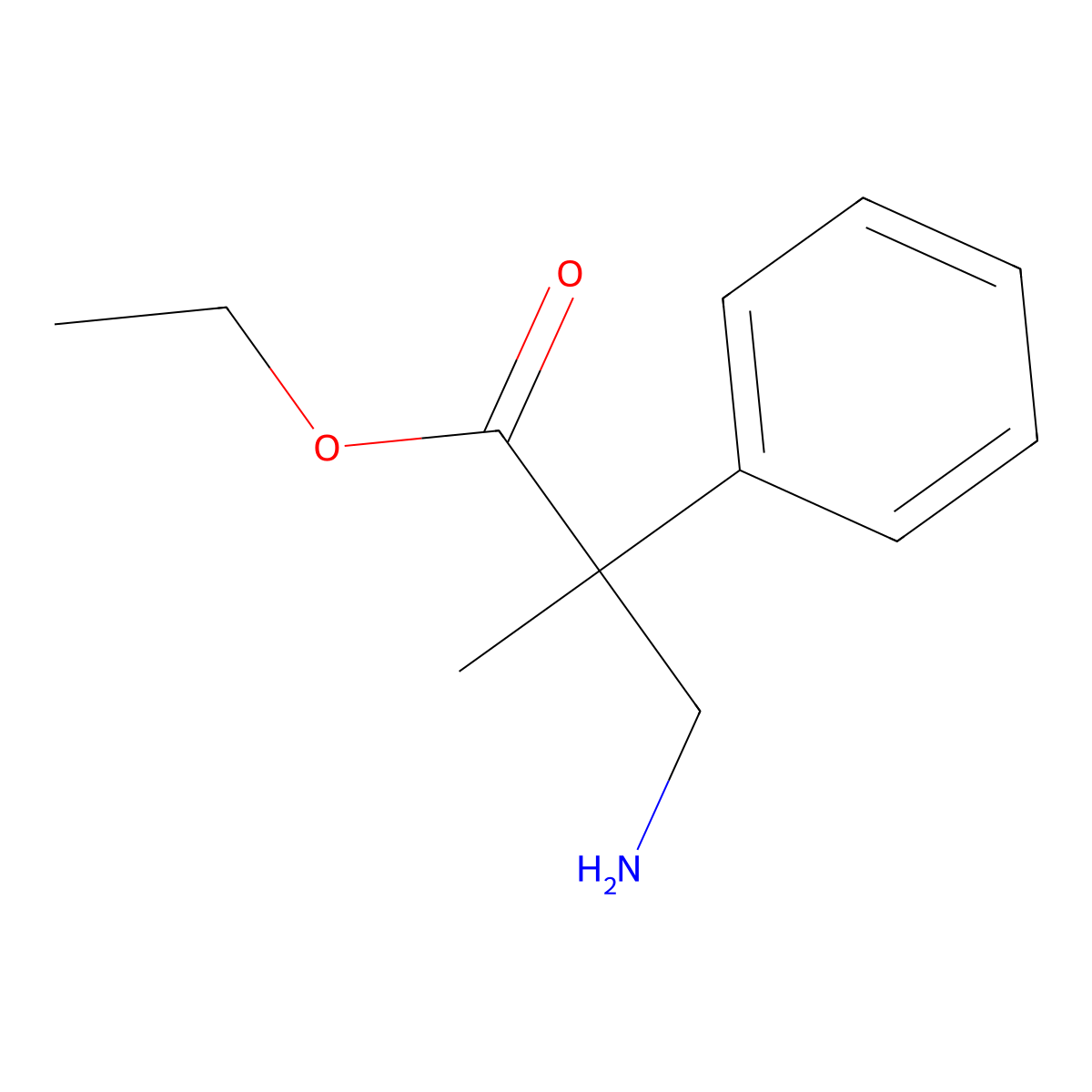 Ethyl 3-amino-2-methyl-2-phenylpropanoate molecular structure, CAS 49683-74-1