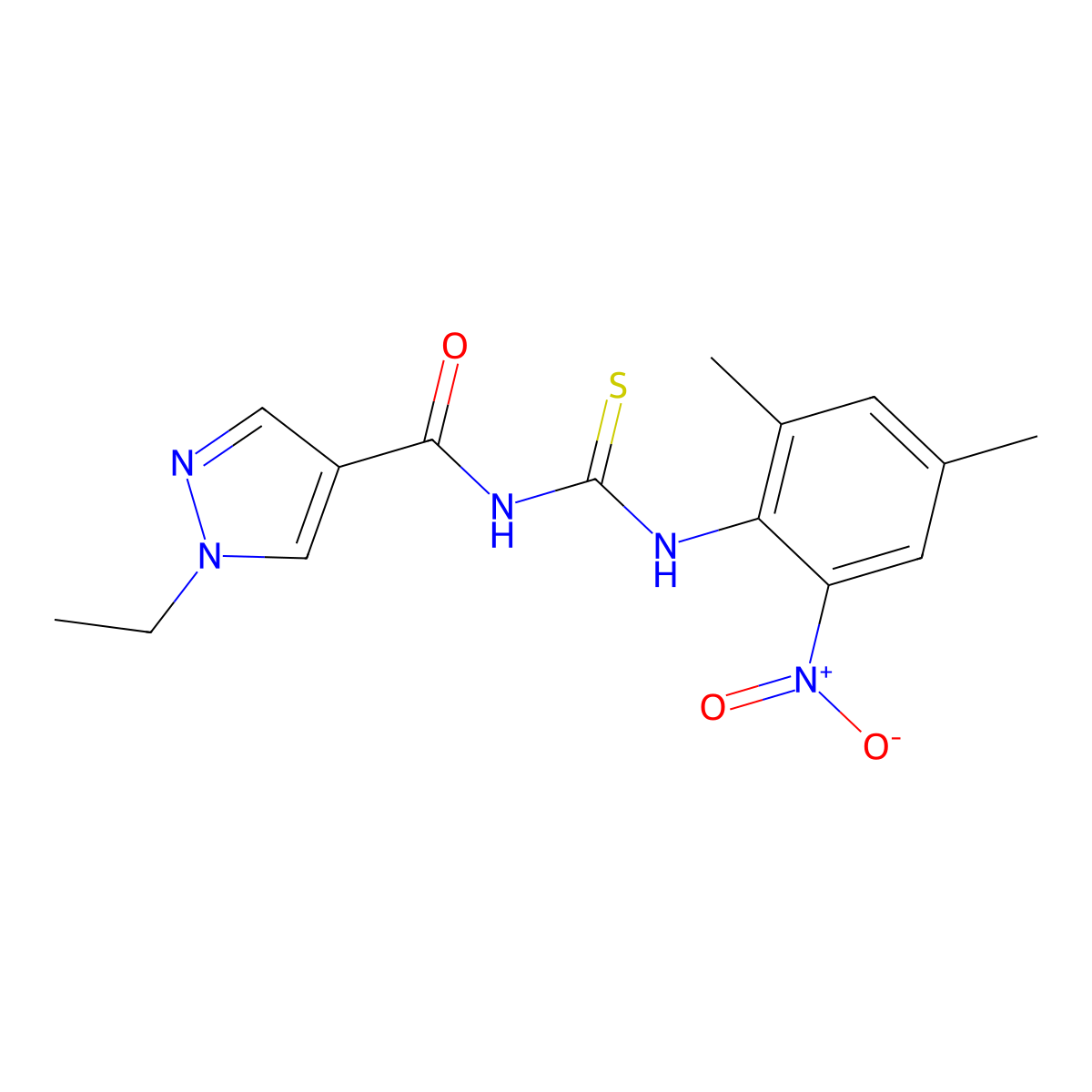 N-[(2,4-dimethyl-6-nitrophenyl)carbamothioyl]-1-ethylpyrazole-4-carboxamide molecular structure, CAS 496834-42-5