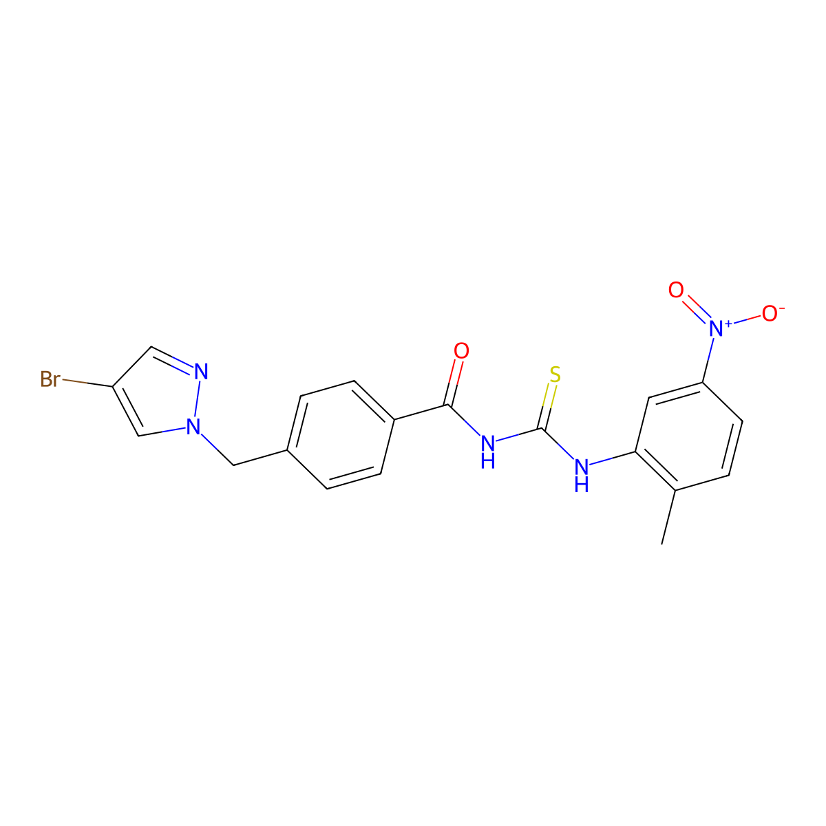 4-[(4-bromopyrazol-1-yl)methyl]-N-[(2-methyl-5-nitrophenyl)carbamothioyl]benzamide molecular structure, CAS 496834-43-6