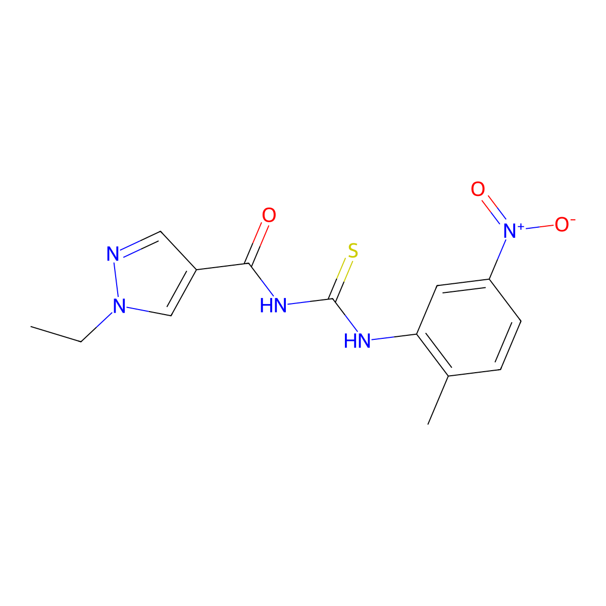 1-ethyl-N-[(2-methyl-5-nitrophenyl)carbamothioyl]pyrazole-4-carboxamide molecular structure, CAS 496834-44-7