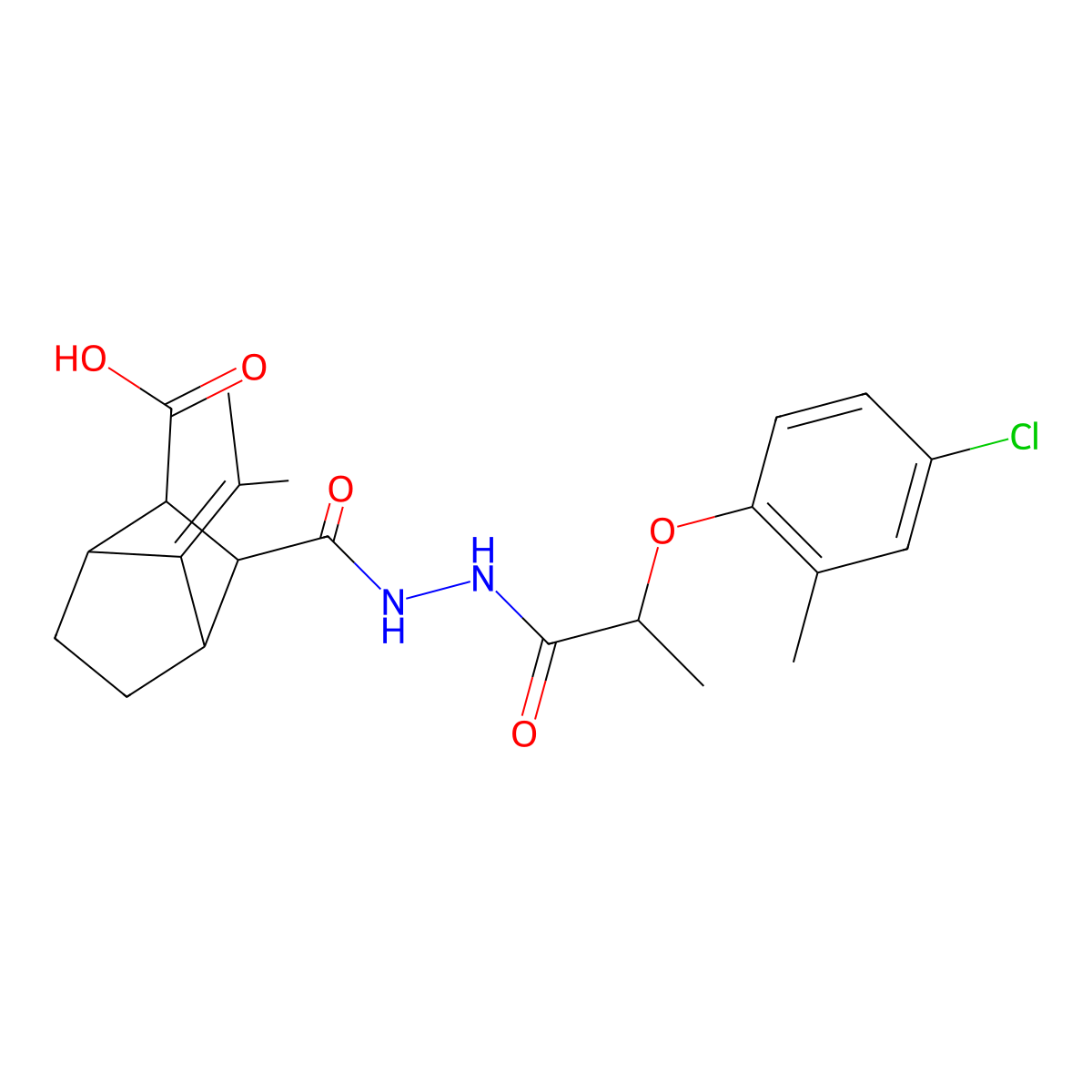 3-({2-[2-(4-Chloro-2-methylphenoxy)propanoyl]hydrazino}carbonyl)-7-(1-methylethylidene)bicyclo[2.2.1]heptane-2-carboxylic acid molecular structure, CAS 496834-45-8