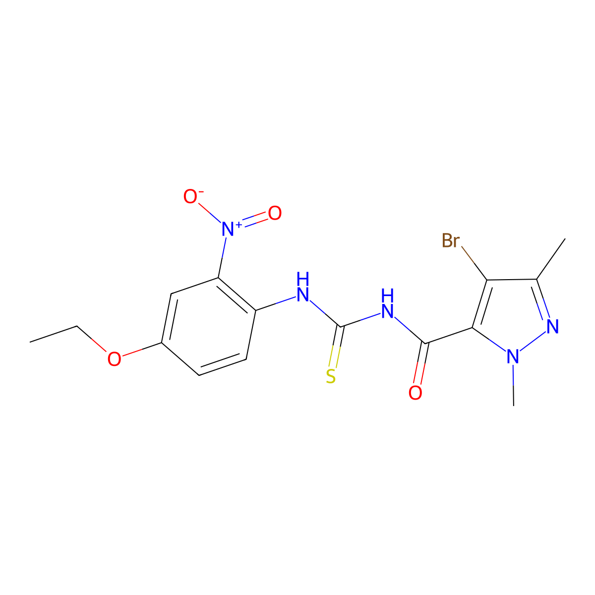 4-bromo-N-[(4-ethoxy-2-nitrophenyl)carbamothioyl]-2,5-dimethylpyrazole-3-carboxamide molecular structure, CAS 496834-46-9