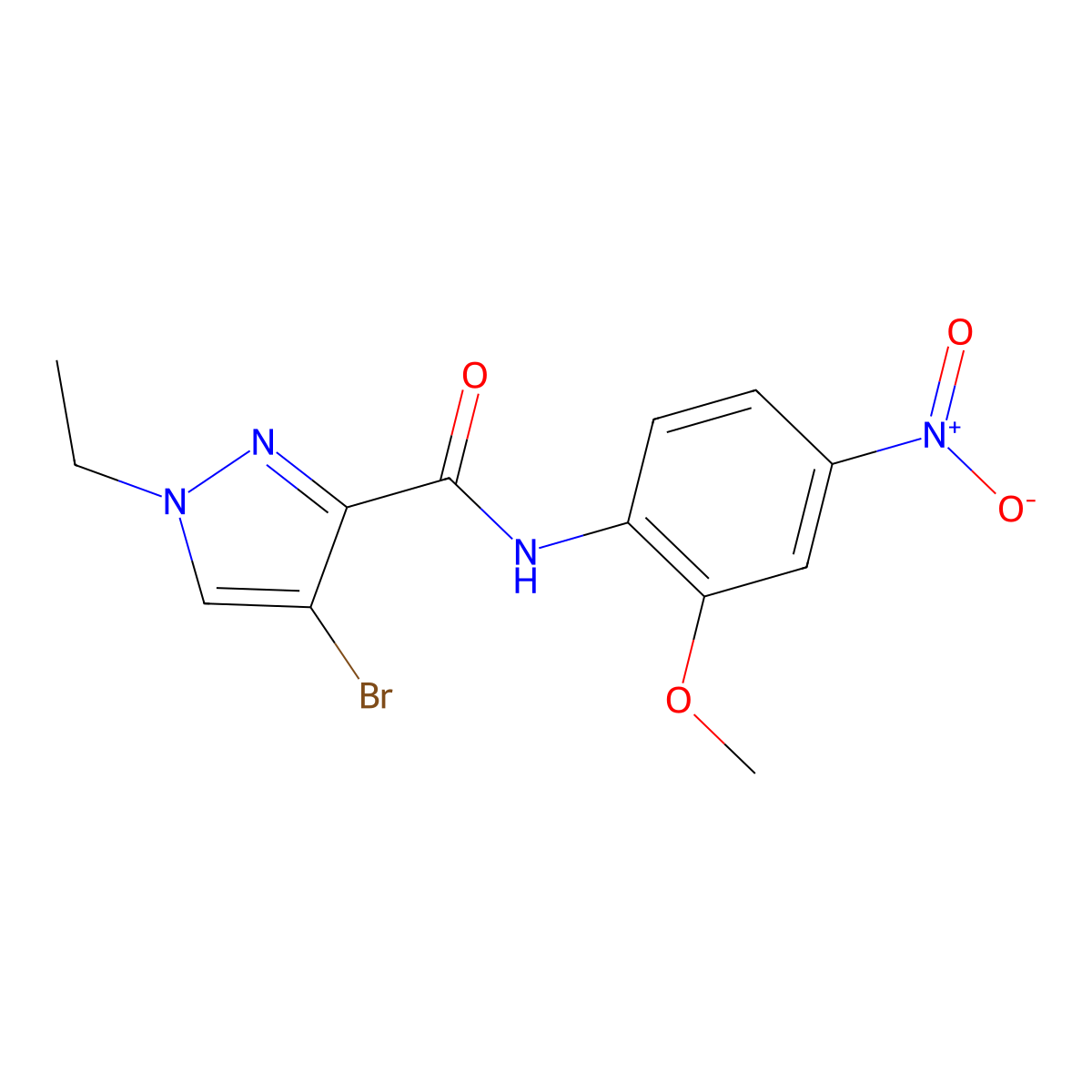 4-bromo-1-ethyl-N-(2-methoxy-4-nitrophenyl)pyrazole-3-carboxamide molecular structure, CAS 496834-47-0