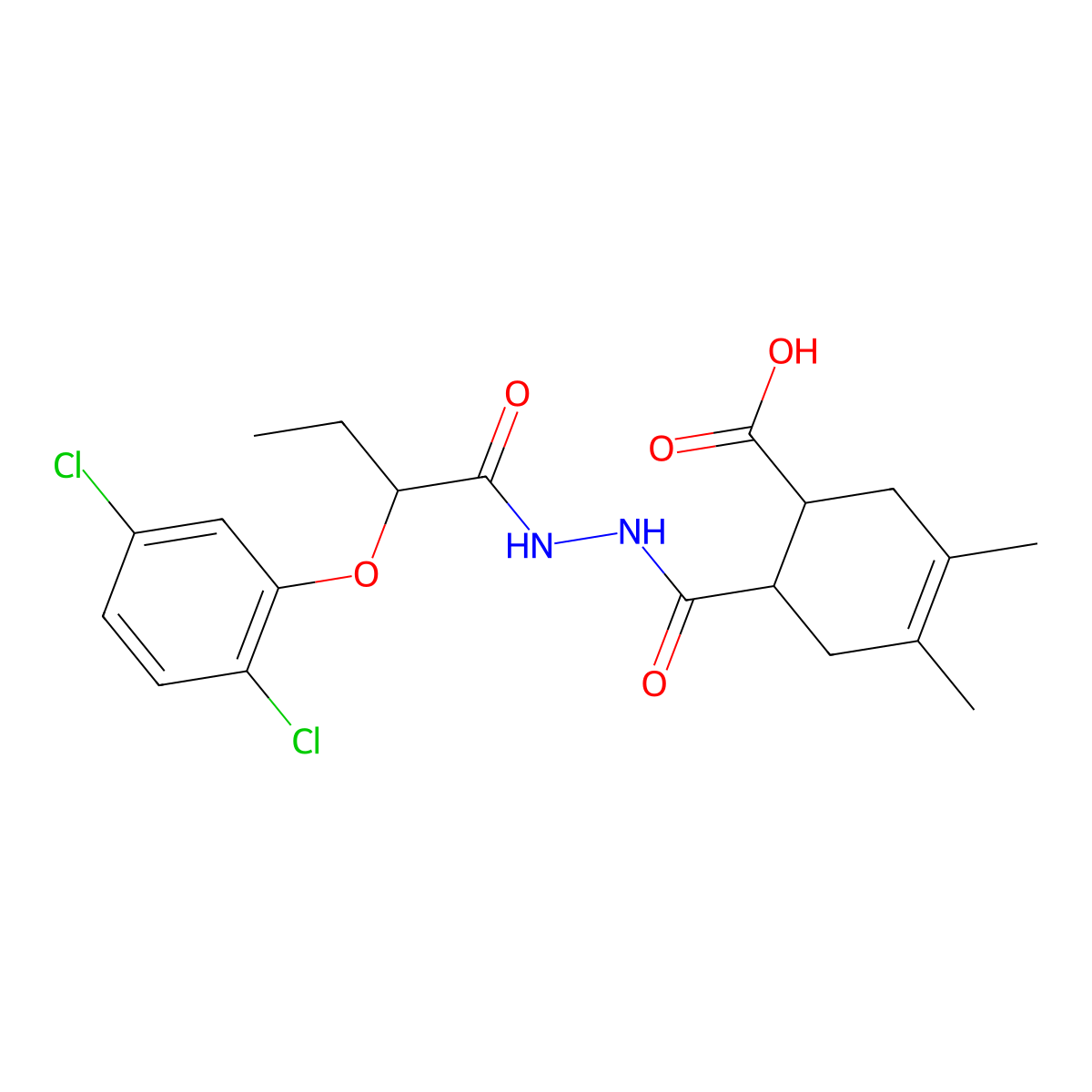 6-({2-[2-(2,5-Dichlorophenoxy)butanoyl]hydrazinyl}carbonyl)-3,4-dimethylcyclohex-3-ene-1-carboxylic acid molecular structure, CAS 496834-74-3