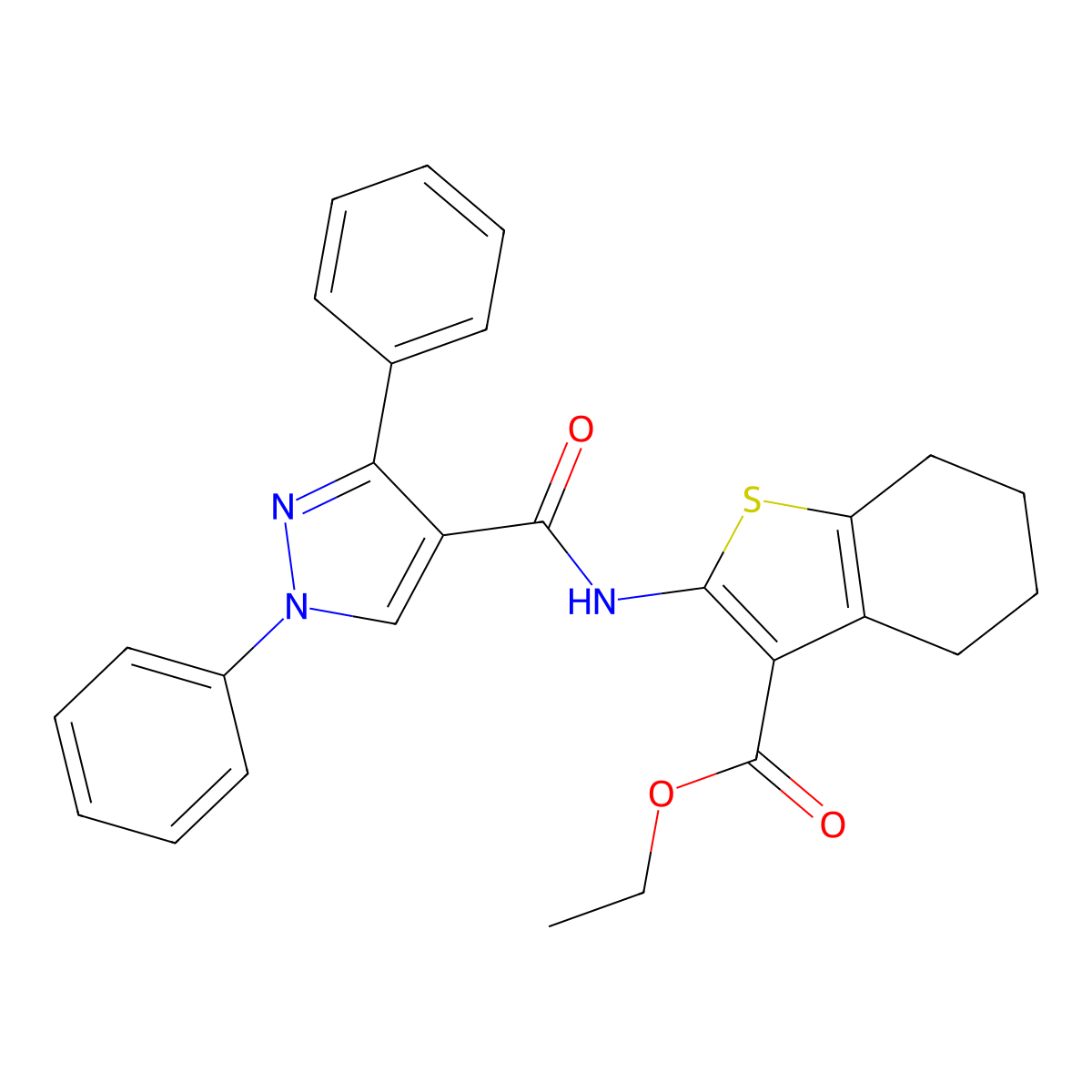 Ethyl 2-[(1,3-diphenylpyrazole-4-carbonyl)amino]-4,5,6,7-tetrahydro-1-benzothiophene-3-carboxylate molecular structure, CAS 496834-86-7