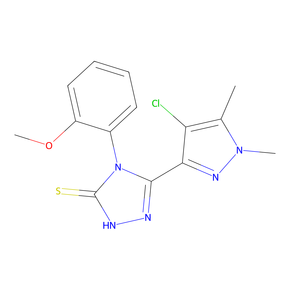 3-(4-chloro-1,5-dimethylpyrazol-3-yl)-4-(2-methoxyphenyl)-1H-1,2,4-triazole-5-thione molecular structure, CAS 496834-97-0