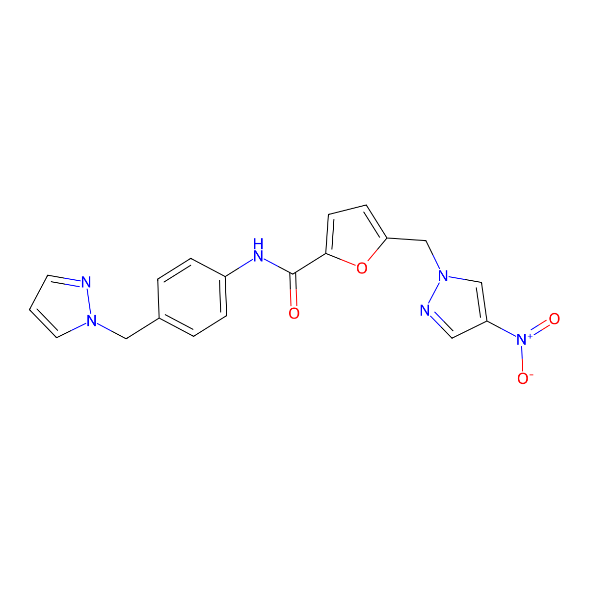 5-[(4-nitropyrazol-1-yl)methyl]-N-[4-(pyrazol-1-ylmethyl)phenyl]furan-2-carboxamide molecular structure, CAS 496834-99-2
