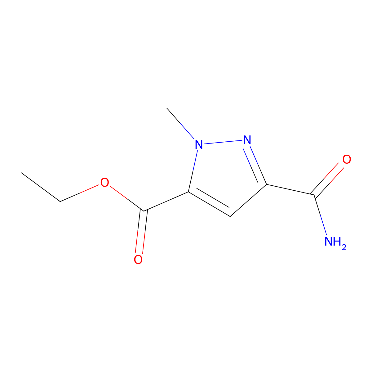 ethyl 3-carbamoyl-1-methyl-1H-pyrazole-5-carboxylate molecular structure, CAS 496835-04-2