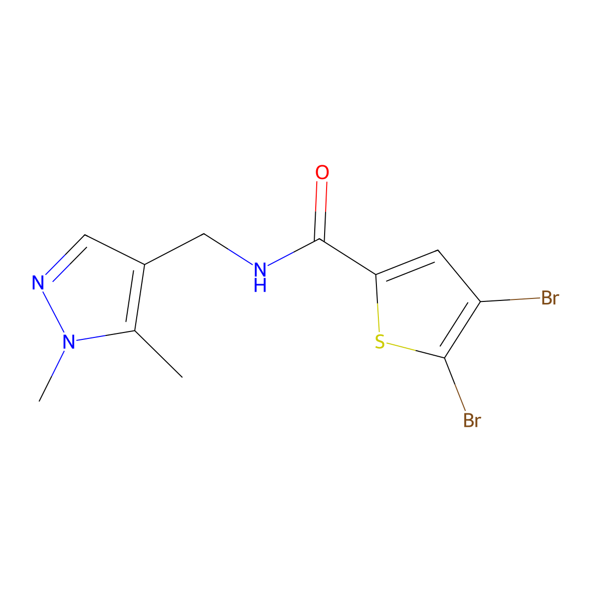 4,5-Dibromo-N-((1,5-dimethyl-1H-pyrazol-4-yl)methyl)-2-thiophenecarboxamide molecular structure, CAS 496835-05-3
