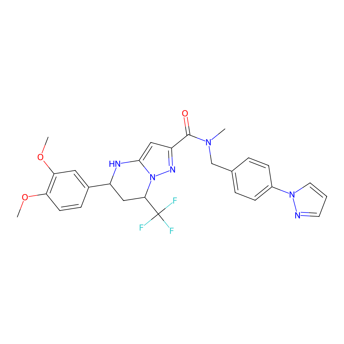 5-(3,4-dimethoxyphenyl)-N-methyl-N-[4-(1H-pyrazol-1-yl)benzyl]-7-(trifluoromethyl)-4,5,6,7-tetrahydropyrazolo[1,5-a]pyrimidine-2-carboxamide molecular structure, CAS 496835-06-4