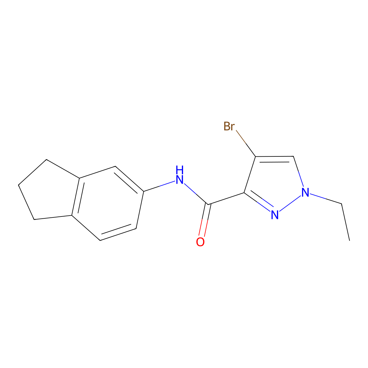 4-bromo-N-(2,3-dihydro-1H-inden-5-yl)-1-ethyl-1H-pyrazole-3-carboxamide molecular structure, CAS 496835-12-2