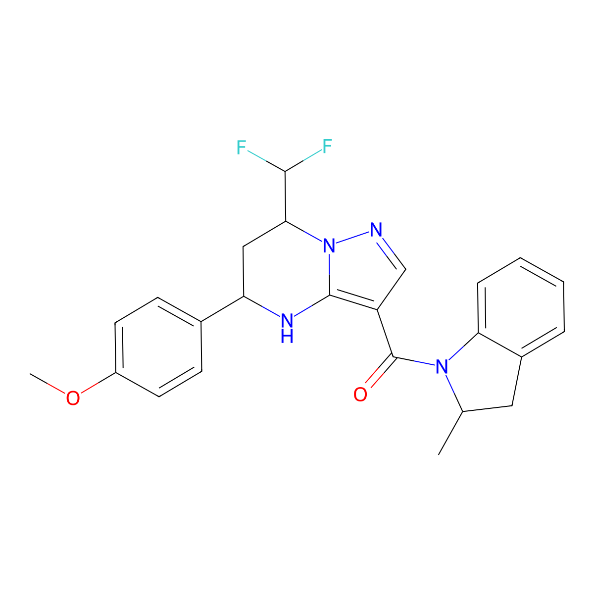 [7-(difluoromethyl)-5-(4-methoxyphenyl)-4,5,6,7-tetrahydropyrazolo[1,5-a]pyrimidin-3-yl](2-methyl-2,3-dihydro-1H-indol-1-yl)methanone molecular structure, CAS 496835-21-3