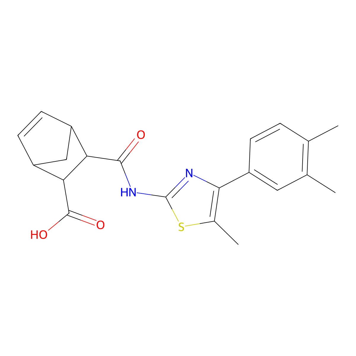 3-{[4-(3,4-Dimethylphenyl)-5-methyl-1,3-thiazol-2-yl]carbamoyl}bicyclo[2.2.1]hept-5-ene-2-carboxylic acid molecular structure, CAS 496835-28-0
