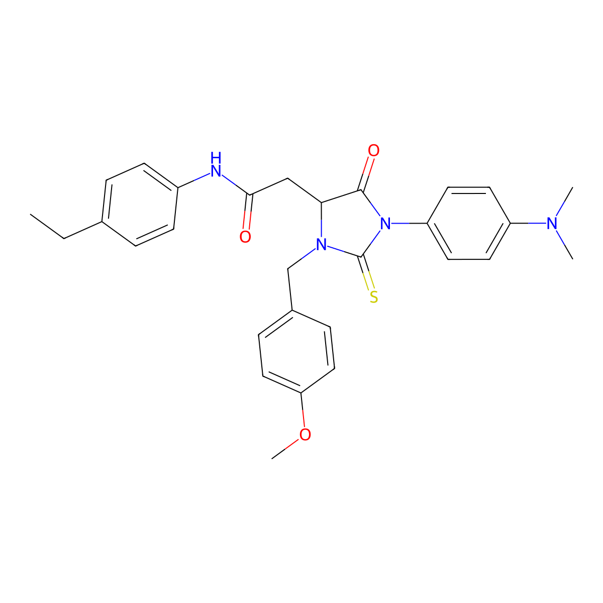 2-(1-(4-(dimethylamino)phenyl)-3-(4-methoxybenzyl)-5-oxo-2-thioxoimidazolidin-4-yl)-N-(4-ethylphenyl)acetamide molecular structure, CAS 496835-30-4
