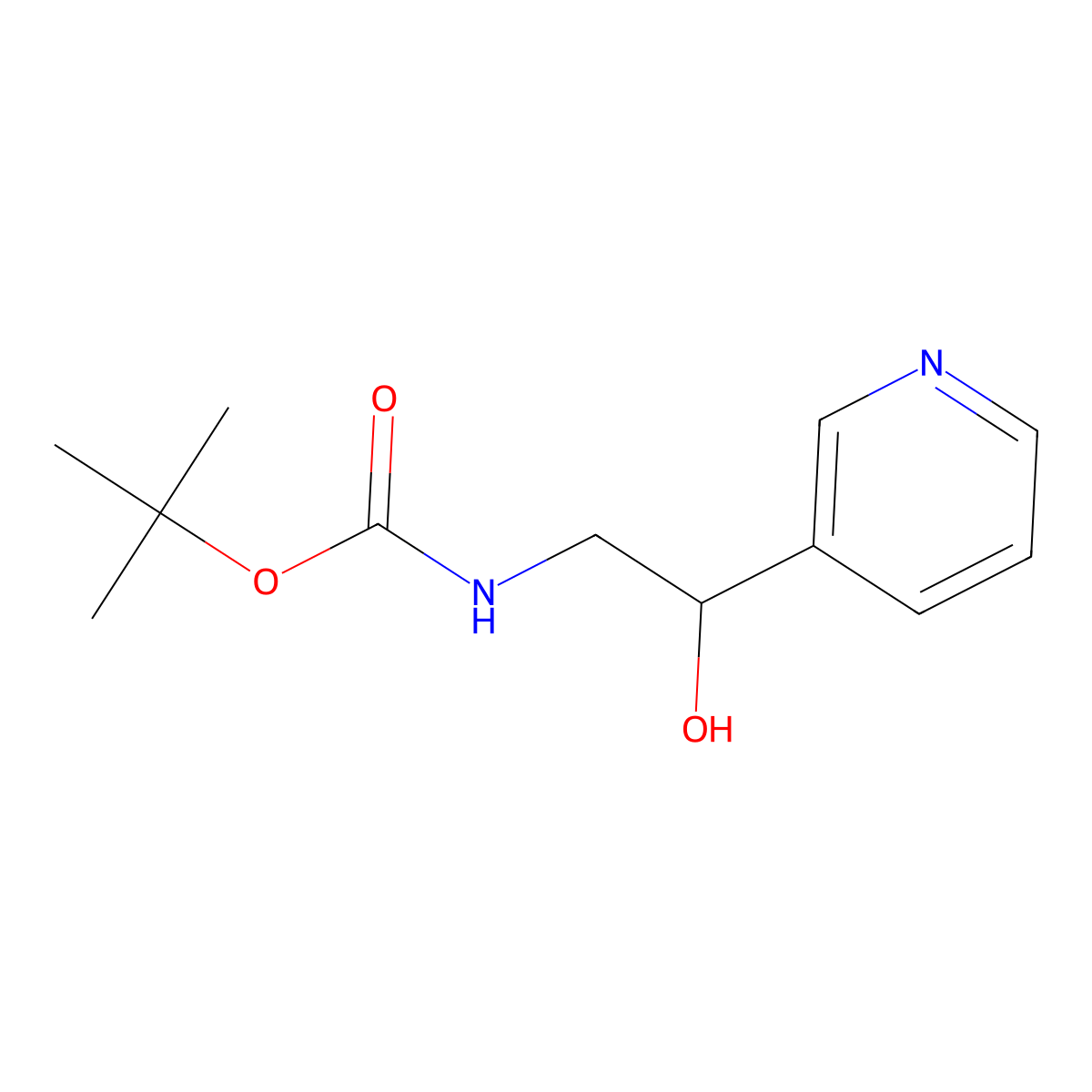 Tert-butyl 2-hydroxy-2-(pyridin-3-yl)ethylcarbamate molecular structure, CAS 496836-39-6
