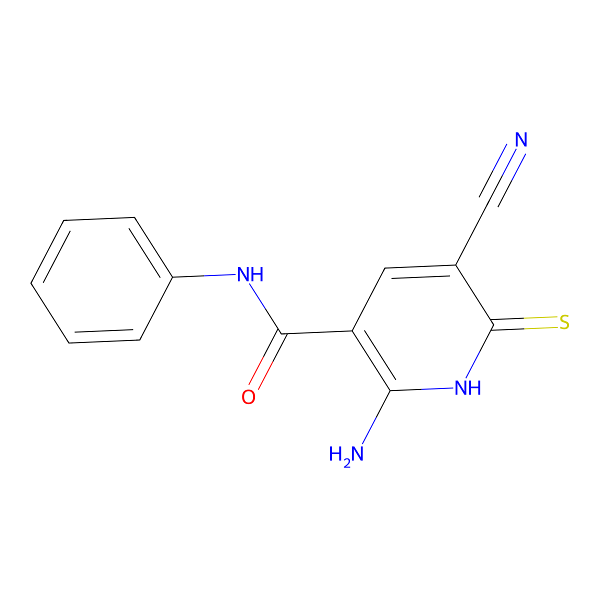 2-amino-5-cyano-N-phenyl-6-sulfanylpyridine-3-carboxamide molecular structure, CAS 496844-38-3