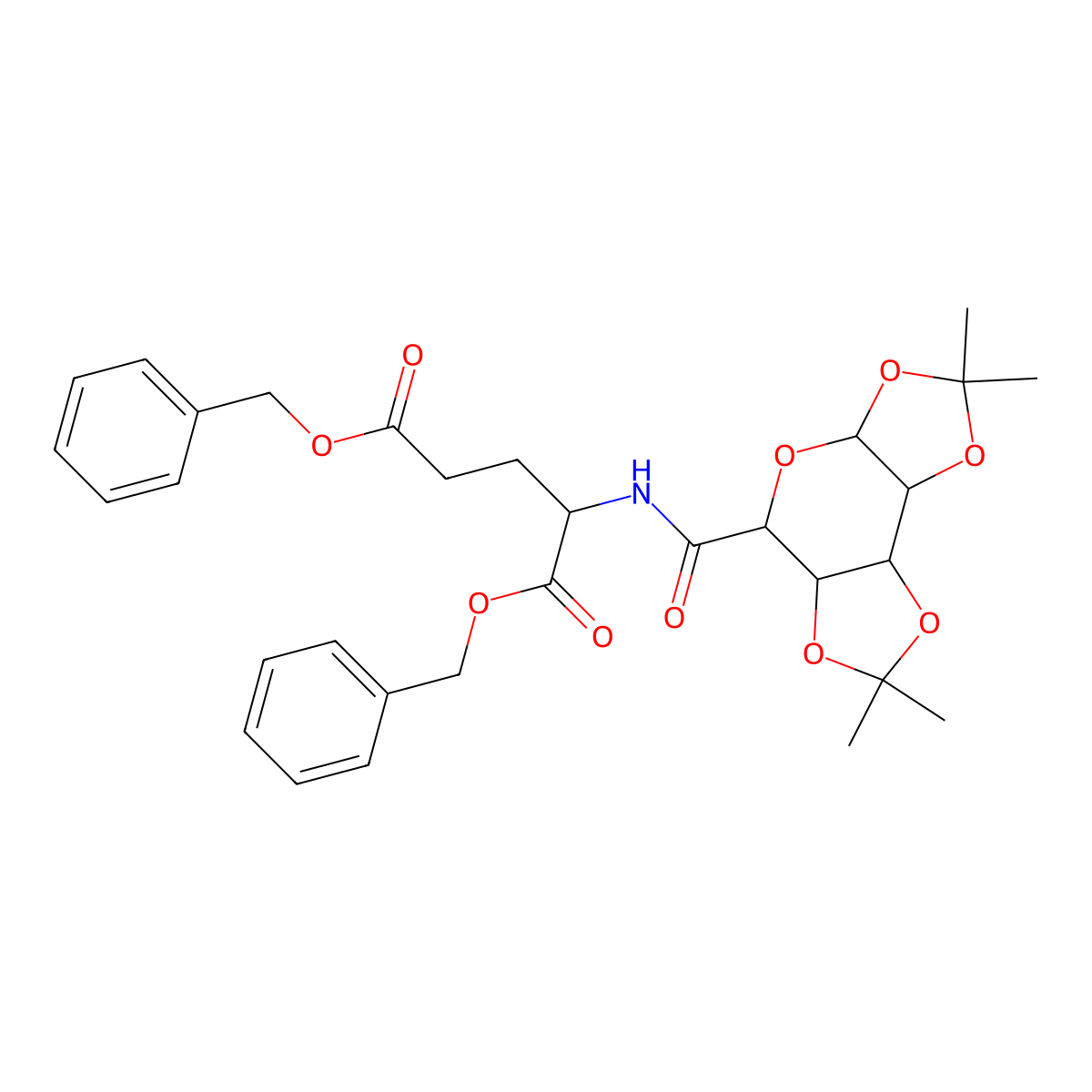 1,5-Dibenzyl 2-({4,4,11,11-tetramethyl-3,5,7,10,12-pentaoxatricyclo[7.3.0.0^{2,6}]dodecan-8-yl}formamido)pentanedioate molecular structure, CAS 496854-82-1