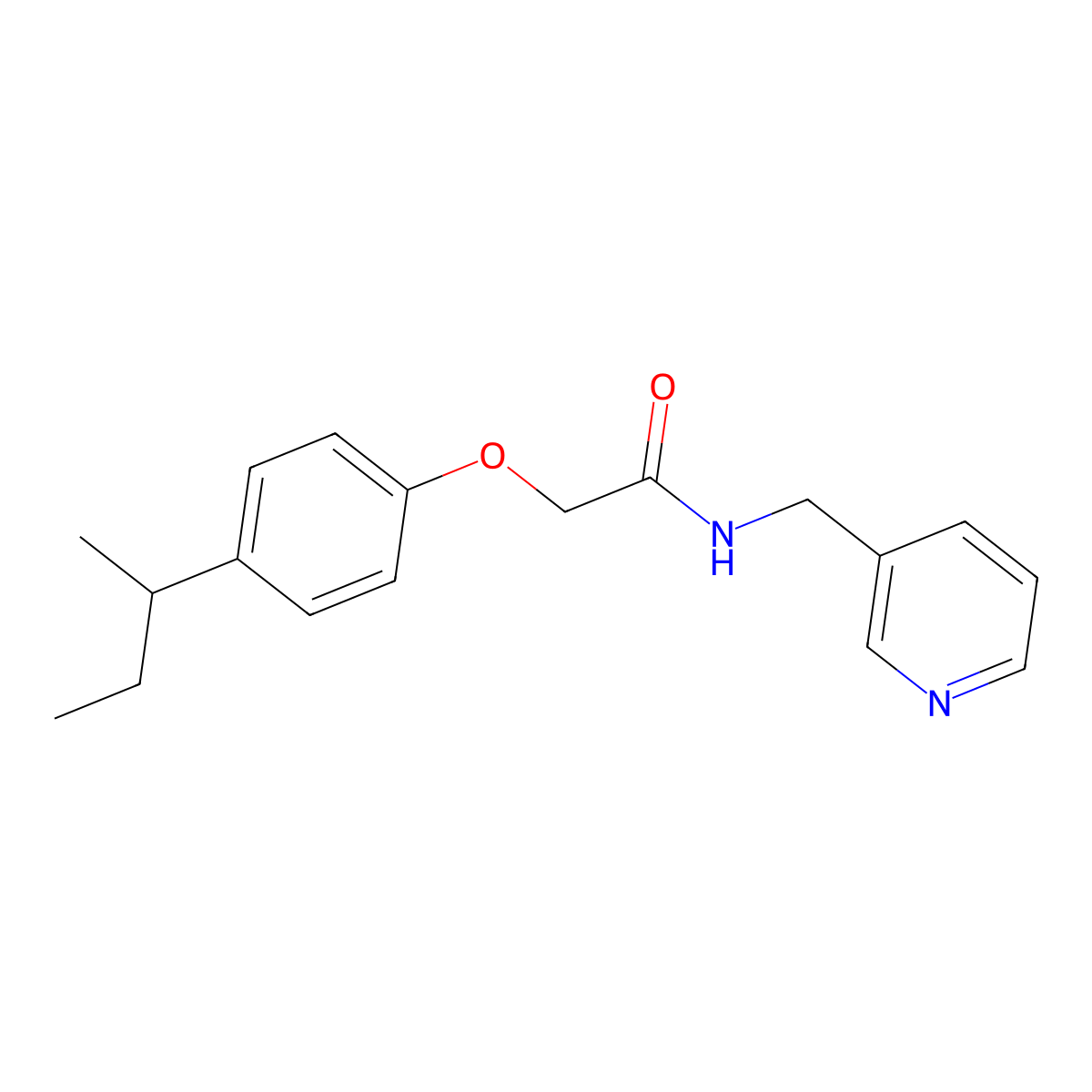 2-[4-(butan-2-yl)phenoxy]-N-(pyridin-3-ylmethyl)acetamide molecular structure, CAS 496875-71-9