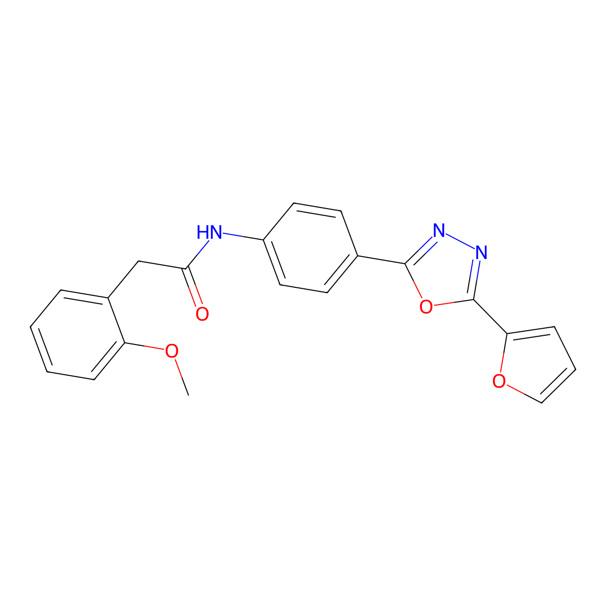 N-[4-[5-(2-furanyl)-1,3,4-oxadiazol-2-yl]phenyl]-2-(2-methoxyphenyl)acetamide molecular structure, CAS 496875-73-1