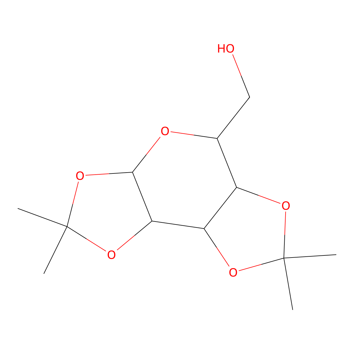 ((3aS,5R,5aR,8aS,8bR)-2,2,7,7-Tetramethyltetrahydro-5H-bis([1,3]dioxolo)[4,5-b:4',5'-d]pyran-5-yl)methanol molecular structure, CAS 496879-67-5