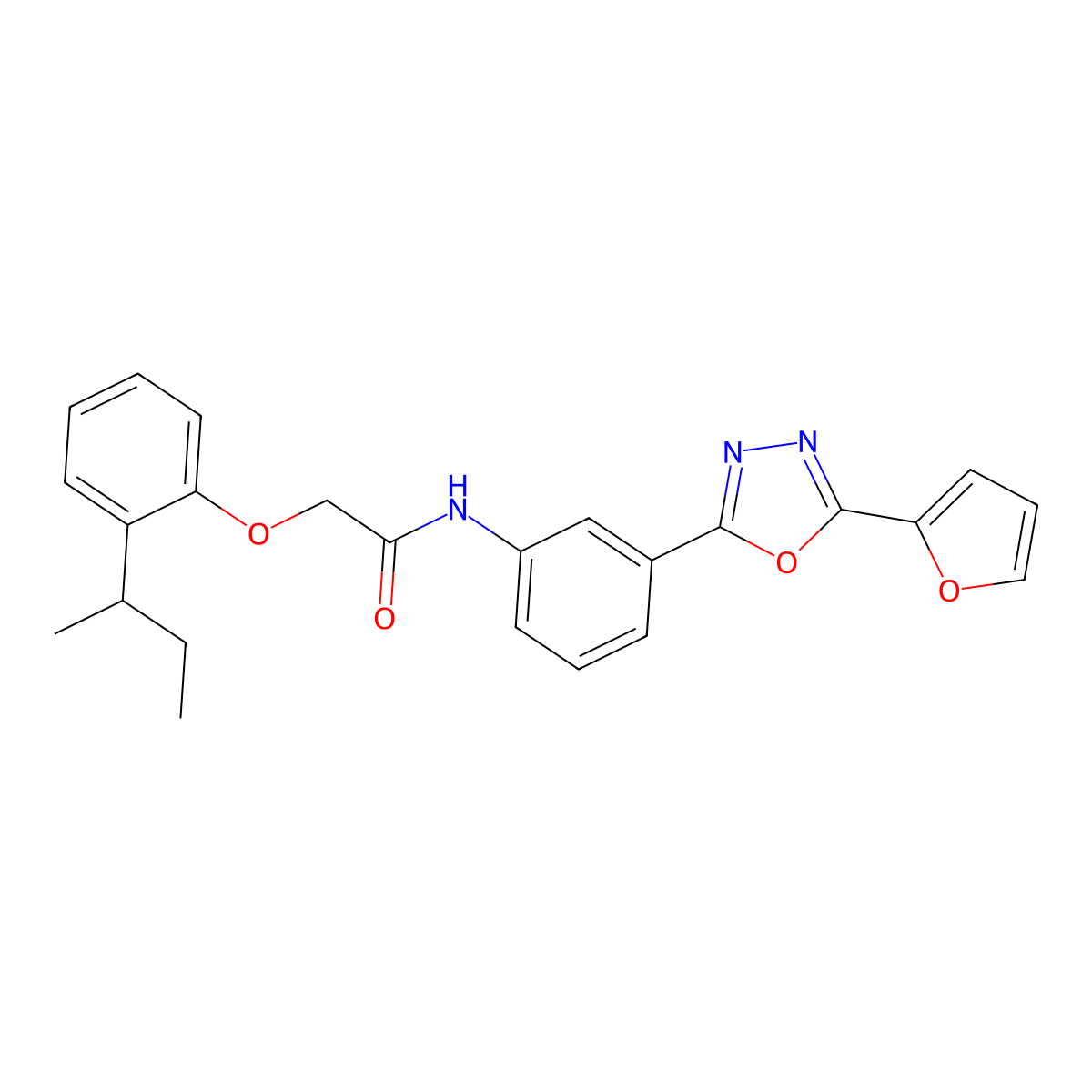 2-[2-(butan-2-yl)phenoxy]-N-{3-[5-(furan-2-yl)-1,3,4-oxadiazol-2-yl]phenyl}acetamide molecular structure, CAS 496913-22-5