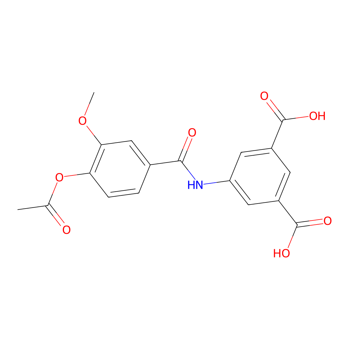 5-({[4-(Acetyloxy)-3-methoxyphenyl]carbonyl}amino)benzene-1,3-dicarboxylic acid molecular structure, CAS 496913-48-5