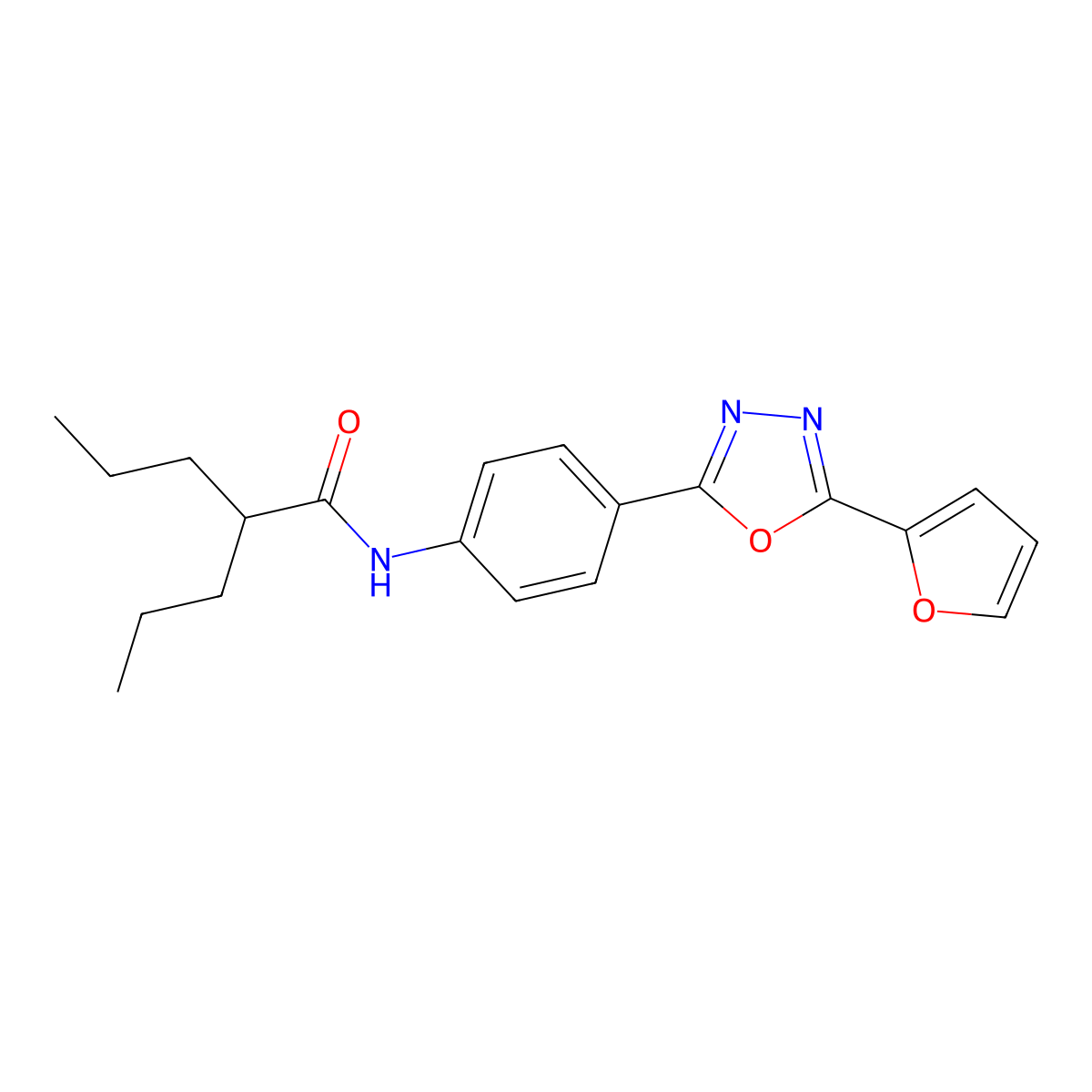 N-[4-[5-(furan-2-yl)-1,3,4-oxadiazol-2-yl]phenyl]-2-propylpentanamide molecular structure, CAS 496913-58-7