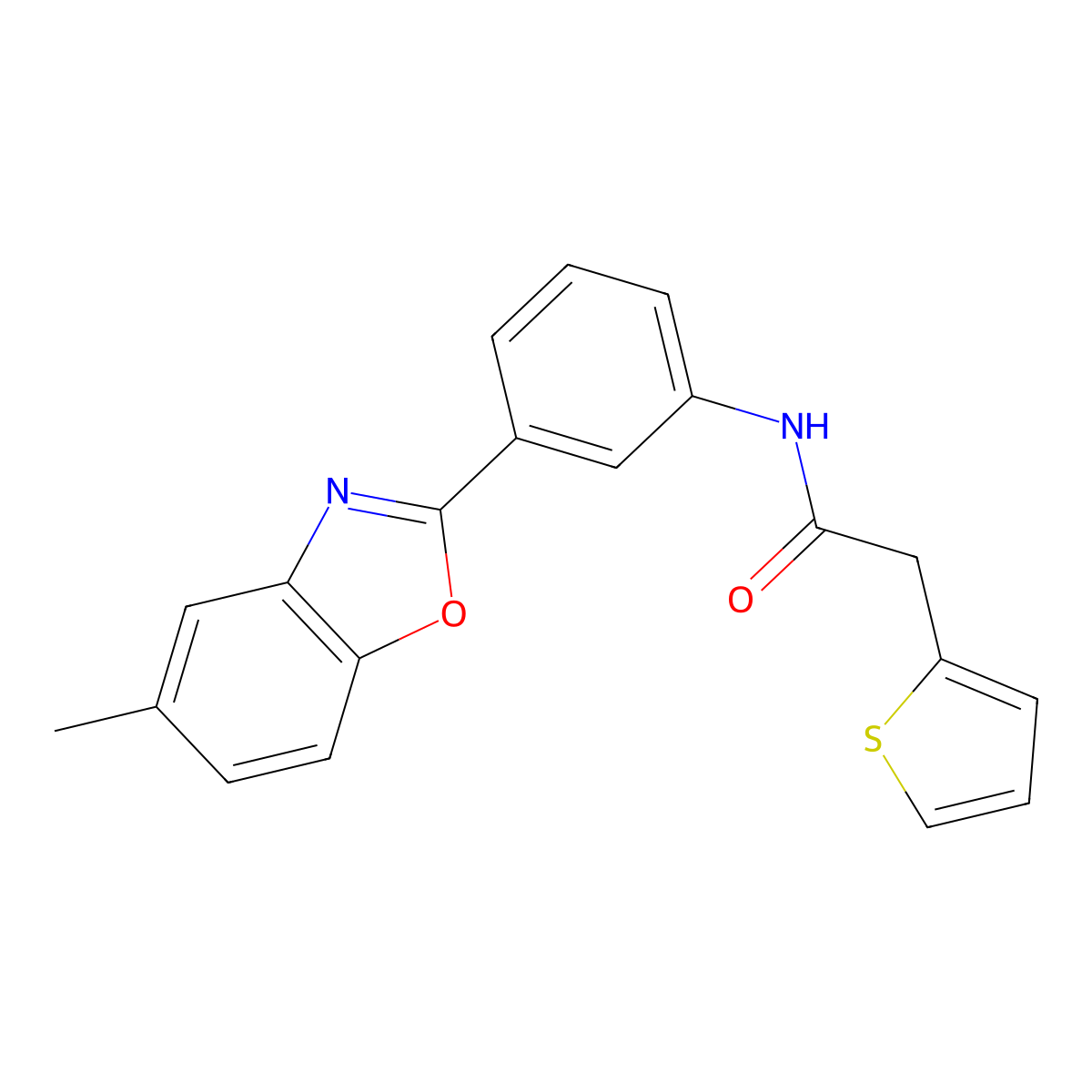 N-[3-(5-methyl-1,3-benzoxazol-2-yl)phenyl]-2-thiophen-2-ylacetamide molecular structure, CAS 496913-65-6