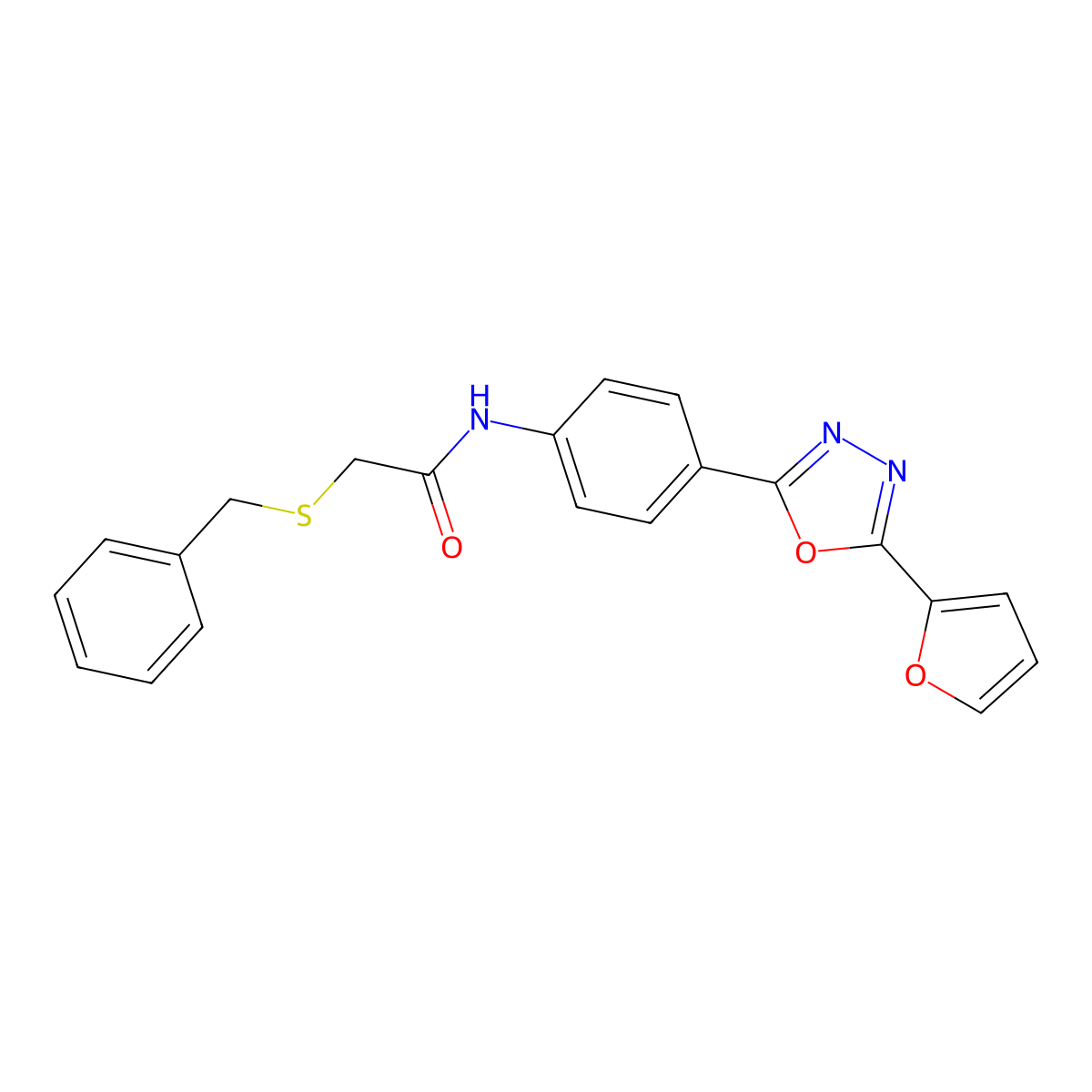 2-benzylsulfanyl-N-[4-[5-(furan-2-yl)-1,3,4-oxadiazol-2-yl]phenyl]acetamide molecular structure, CAS 496913-83-8