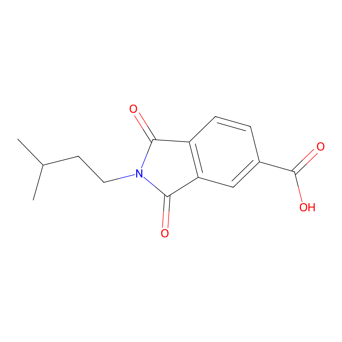 2-(3-methylbutyl)-1,3-dioxo-2,3-dihydro-1H-isoindole-5-carboxylic acid molecular structure, CAS 496913-99-6