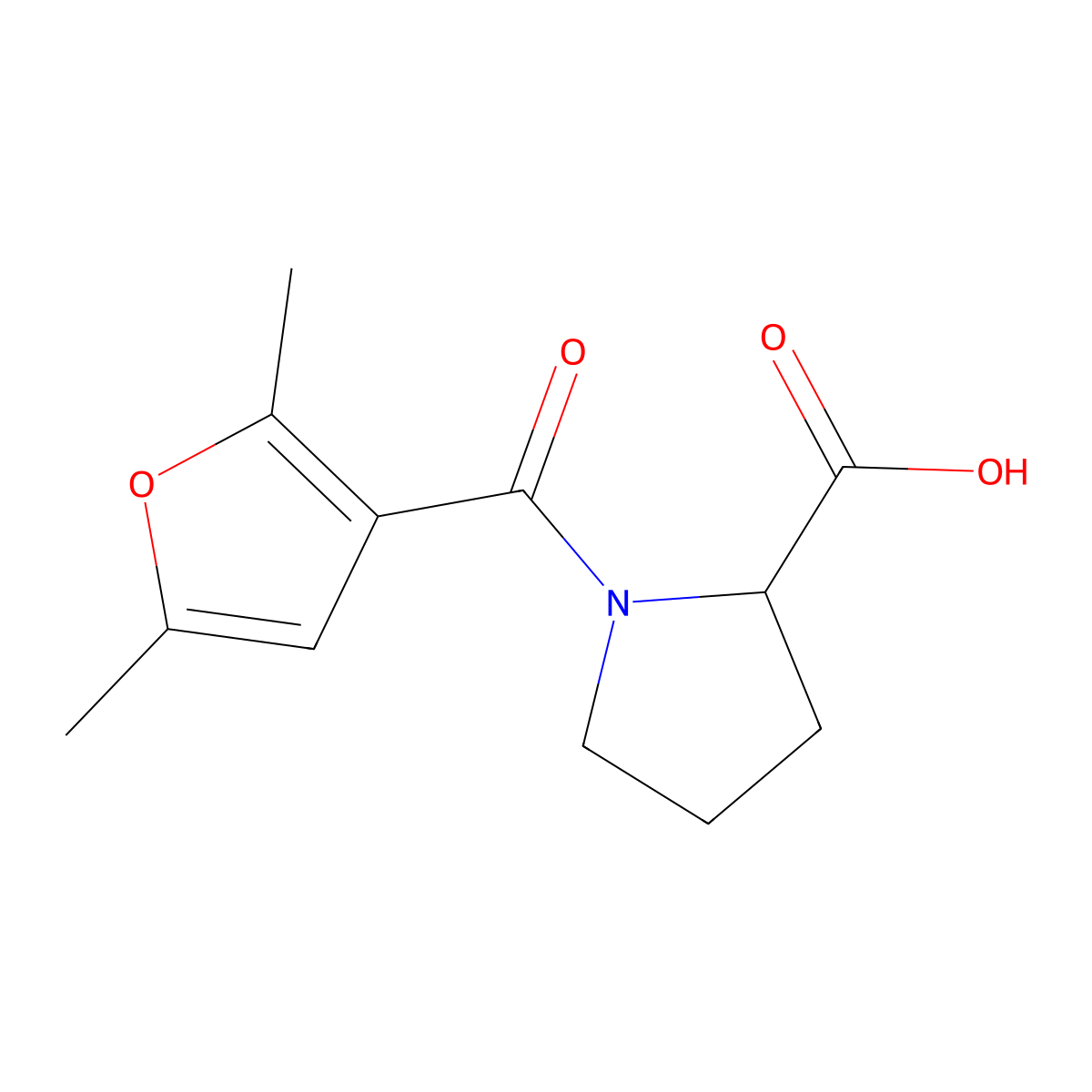 1-(2,5-Dimethyl-furan-3-carbonyl)-pyrrolidine-2-carboxylic acid molecular structure, CAS 496918-99-1