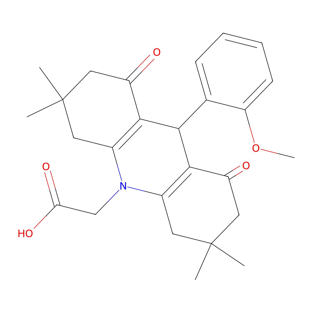 [9-(2-methoxyphenyl)-3,3,6,6-tetramethyl-1,8-dioxo-2,3,4,5,6,7,8,9-octahydroacridin-10(1H)-yl]acetic acid molecular structure, CAS 496920-86-6