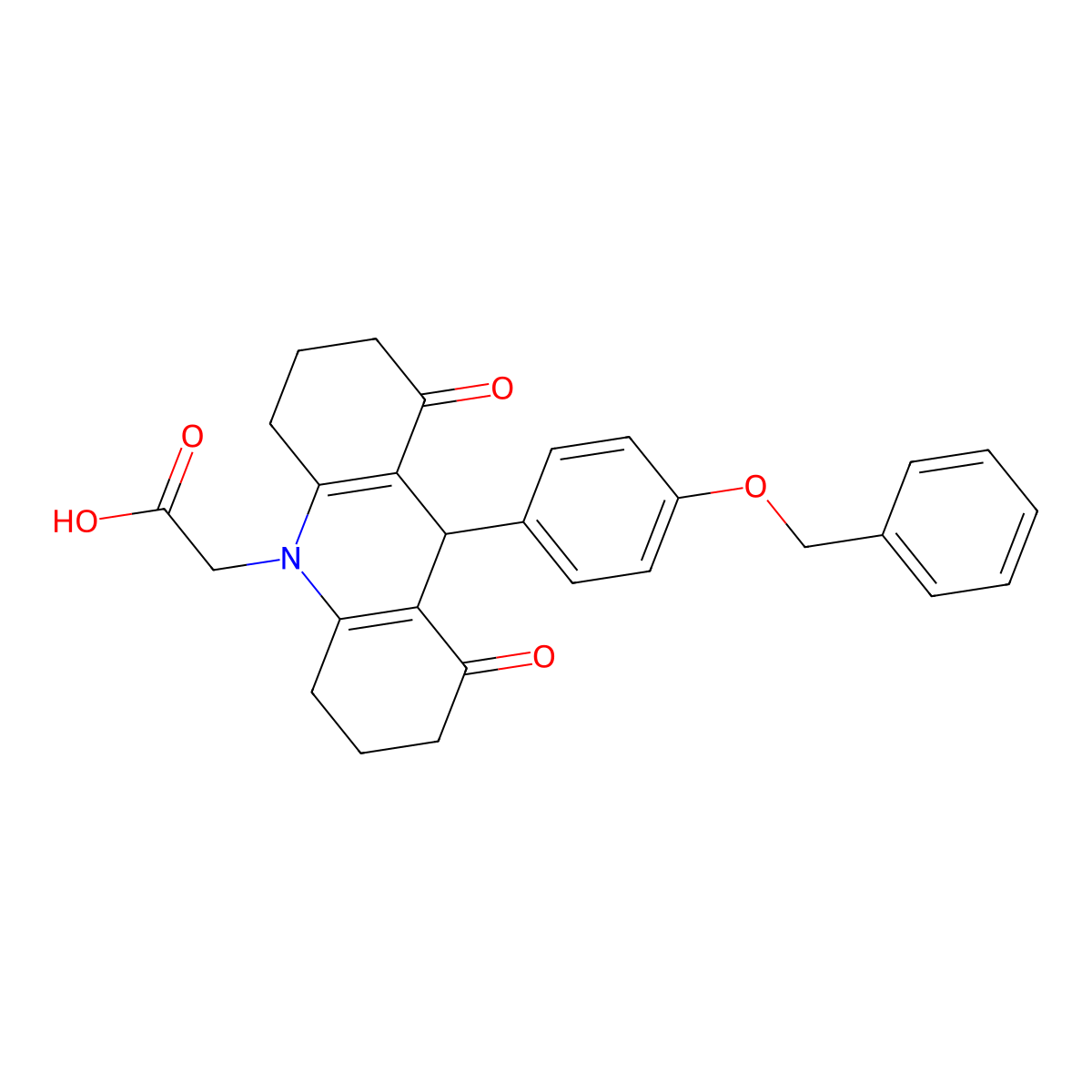 {9-[4-(benzyloxy)phenyl]-1,8-dioxo-2,3,4,5,6,7,8,9-octahydroacridin-10(1H)-yl}acetic acid molecular structure, CAS 496921-12-1