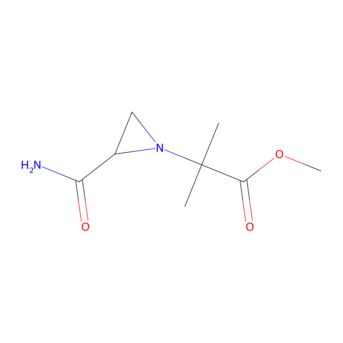 Methyl 2-(2-carbamoylaziridin-1-yl)-2-methylpropanoate molecular structure, CAS 496924-81-3