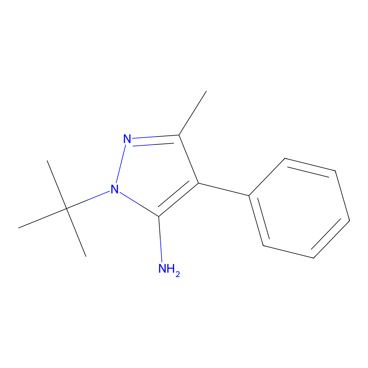 1-tert-butyl-3-methyl-4-phenyl-1H-pyrazol-5-amine molecular structure, CAS 496931-73-8