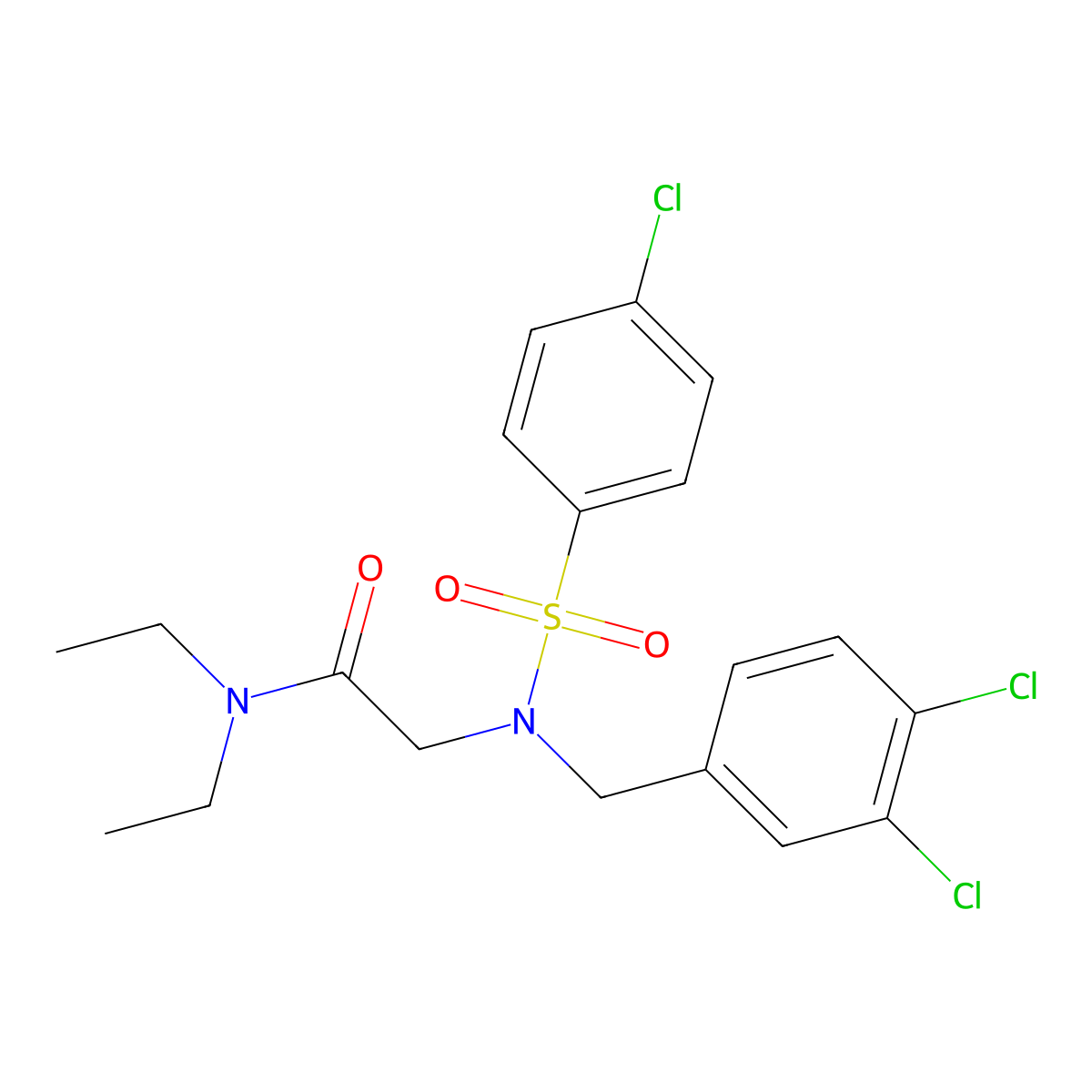2-[[(4-chlorophenyl)sulfonyl](3,4-dichlorobenzyl)amino]-N,N-diethylacetamide molecular structure, CAS 496935-04-7