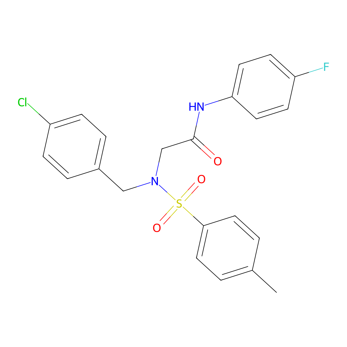 2-[(4-chlorophenyl)methyl-(4-methylphenyl)sulfonylamino]-N-(4-fluorophenyl)acetamide molecular structure, CAS 496940-07-9
