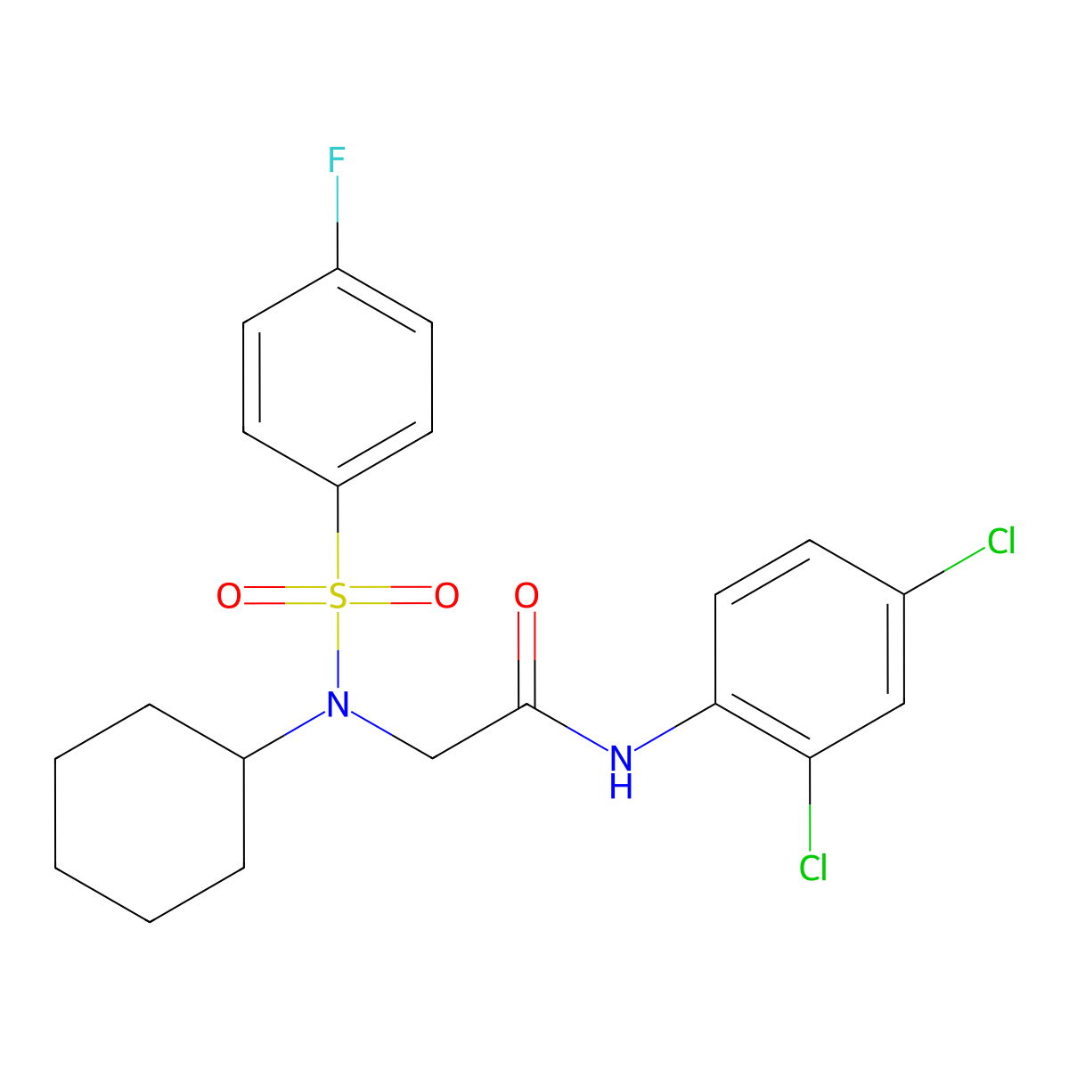 2-[cyclohexyl-(4-fluorophenyl)sulfonylamino]-N-(2,4-dichlorophenyl)acetamide molecular structure, CAS 496940-08-0