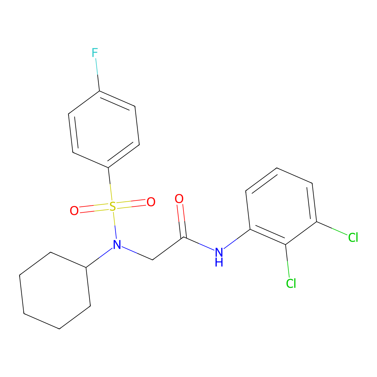 2-[cyclohexyl-(4-fluorophenyl)sulfonylamino]-N-(2,3-dichlorophenyl)acetamide molecular structure, CAS 496940-09-1