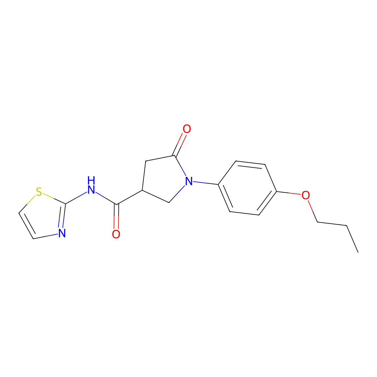 5-oxo-1-(4-propoxyphenyl)-N-(1,3-thiazol-2-yl)pyrrolidine-3-carboxamide molecular structure, CAS 496940-38-6