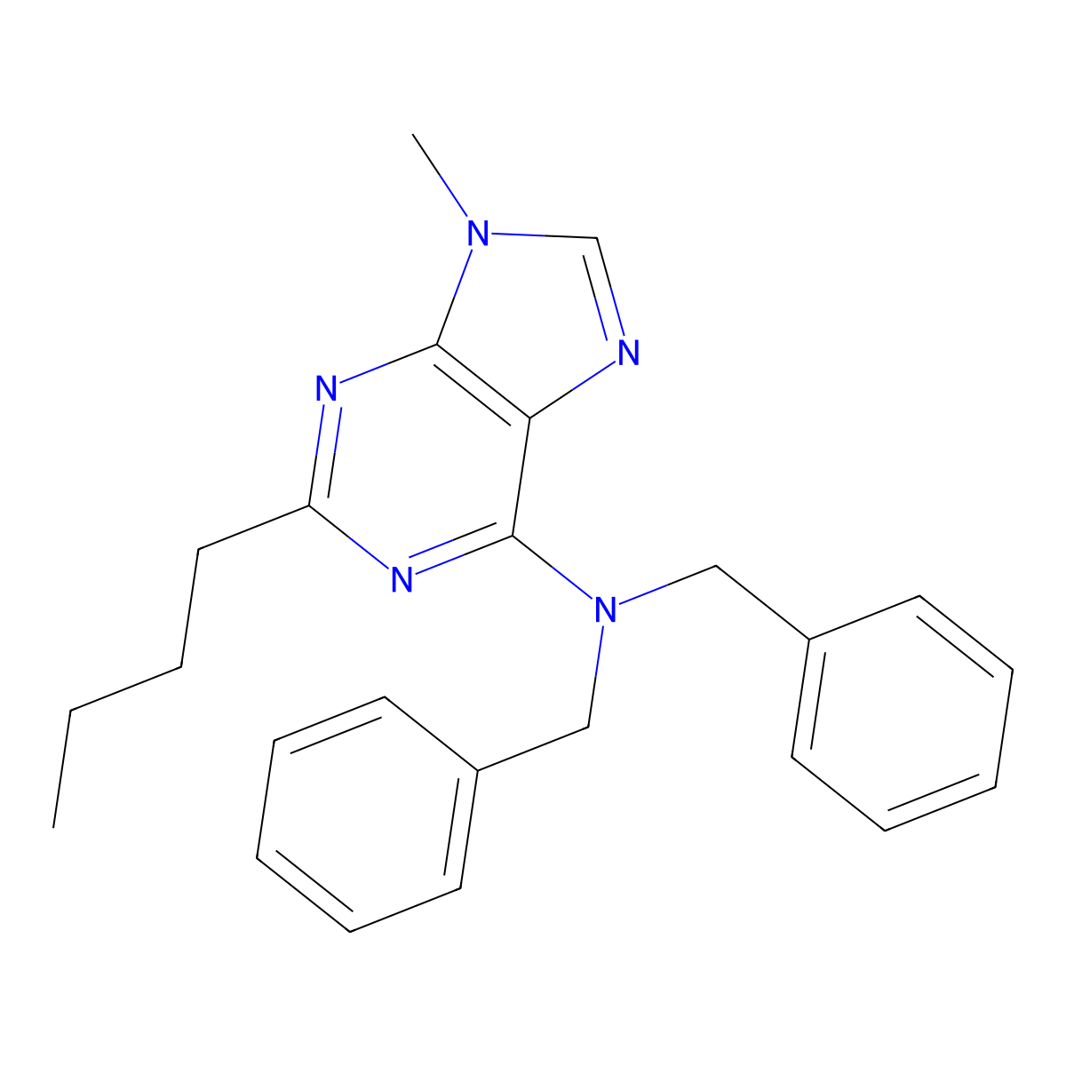 N,N-dibenzyl-2-butyl-9-methyl-9H-purin-6-amine molecular structure, CAS 496955-50-1
