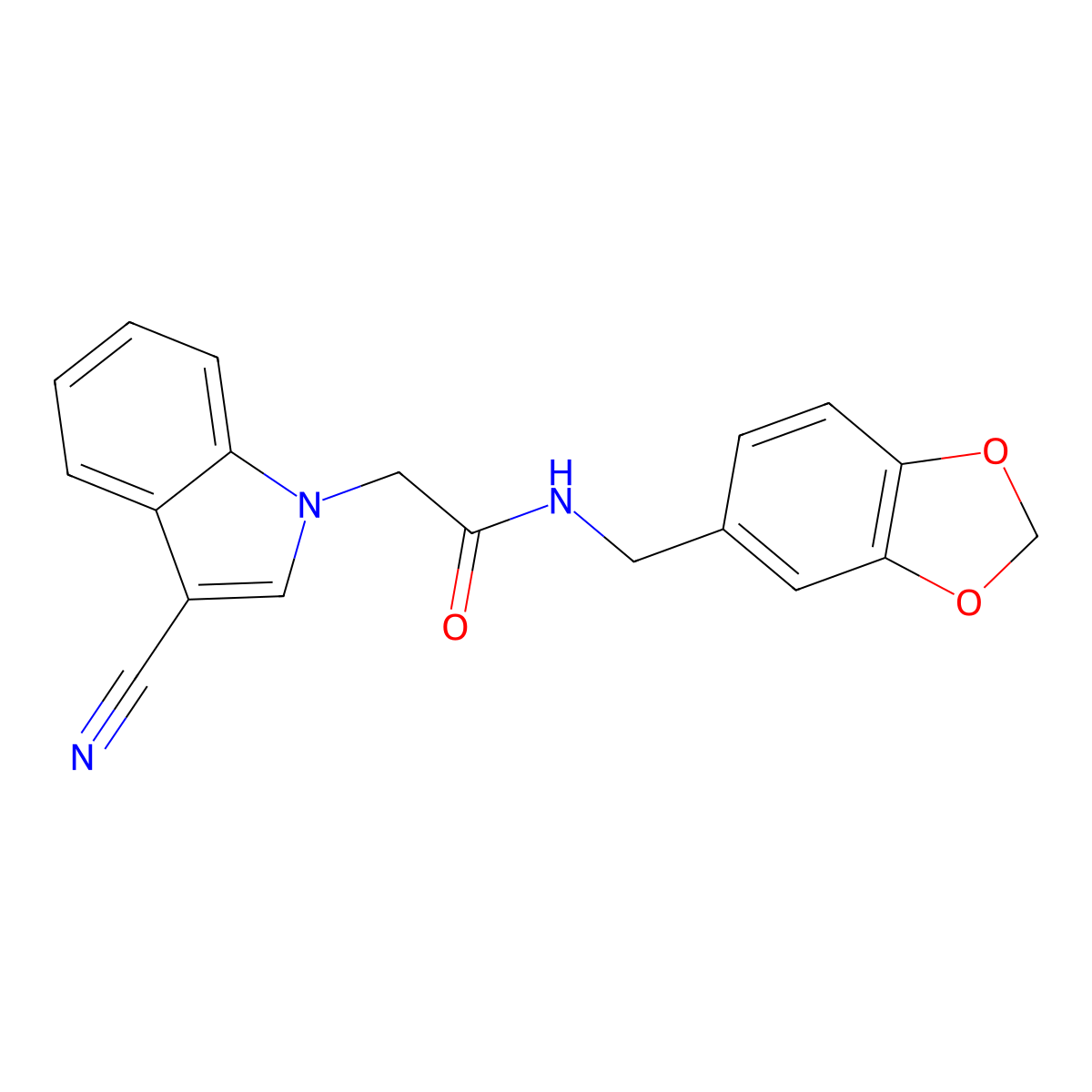 N-(1,3-benzodioxol-5-ylmethyl)-2-(3-cyano-1H-indol-1-yl)acetamide molecular structure, CAS 496959-17-2