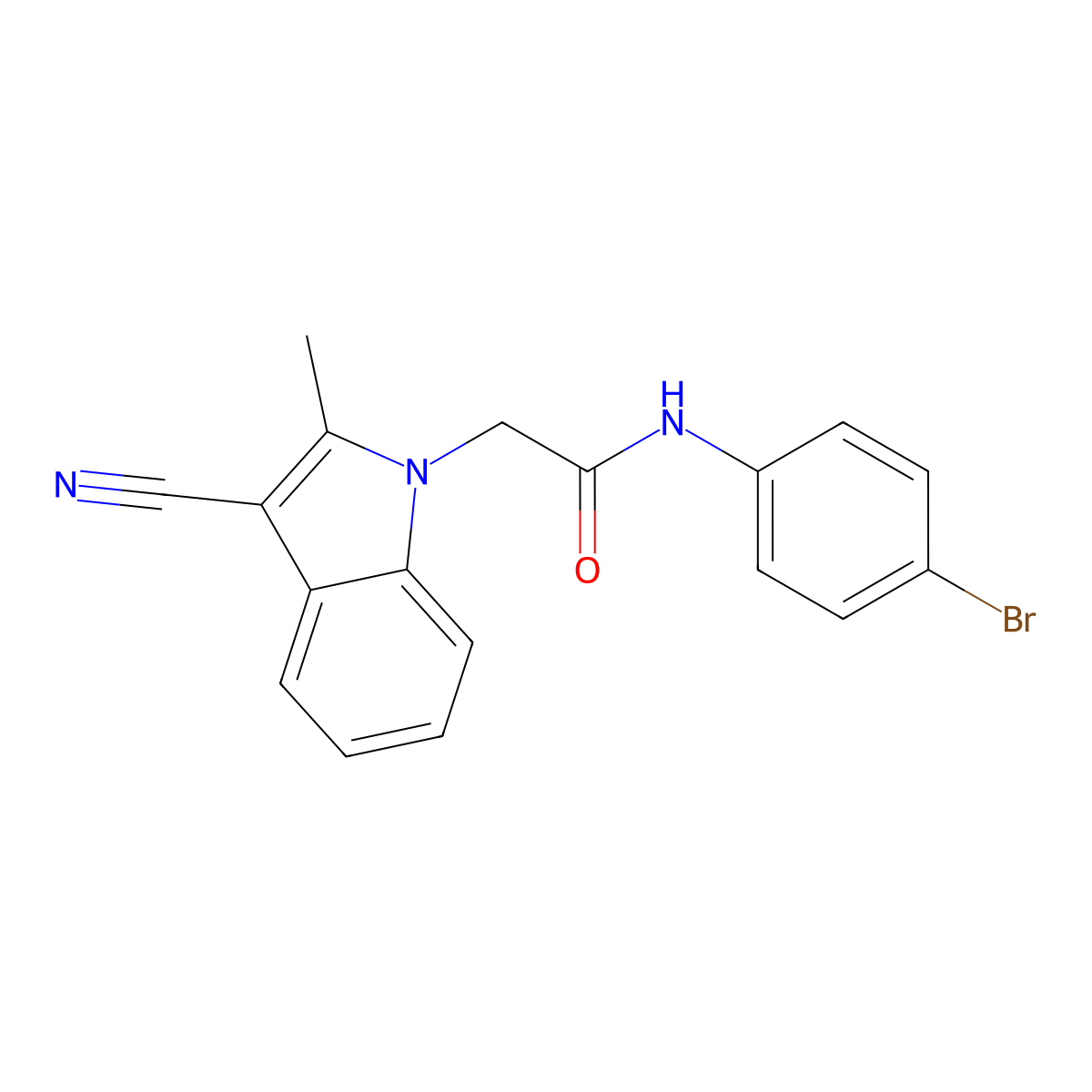 N-(4-bromophenyl)-2-(3-cyano-2-methylindol-1-yl)acetamide molecular structure, CAS 496959-30-9