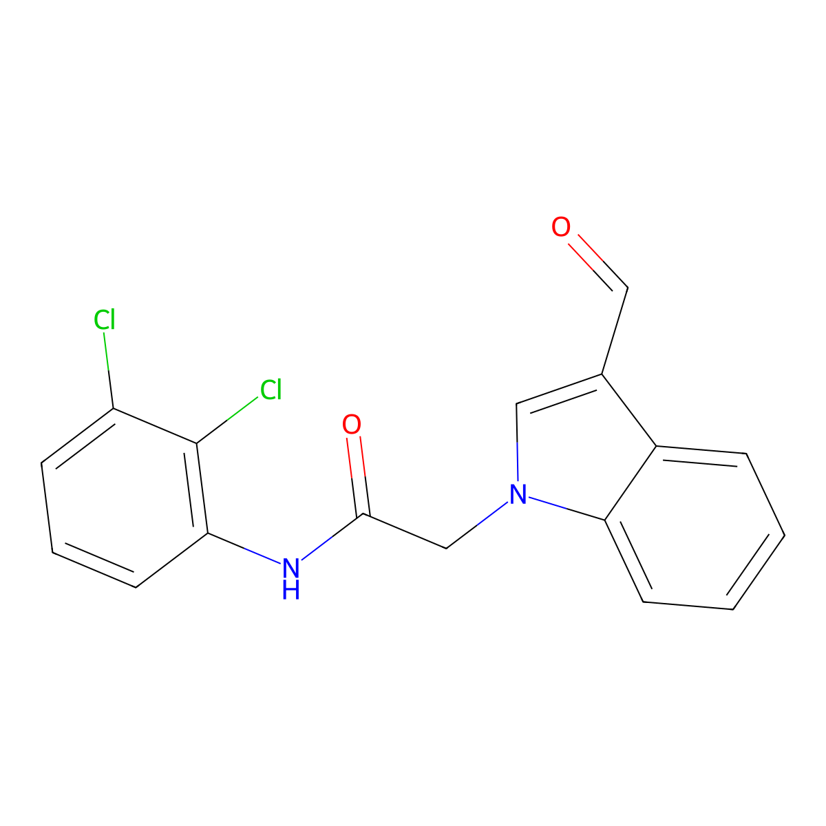 N-(2,3-dichlorophenyl)-2-(3-formyl-1H-indol-1-yl)acetamide molecular structure, CAS 496960-31-7