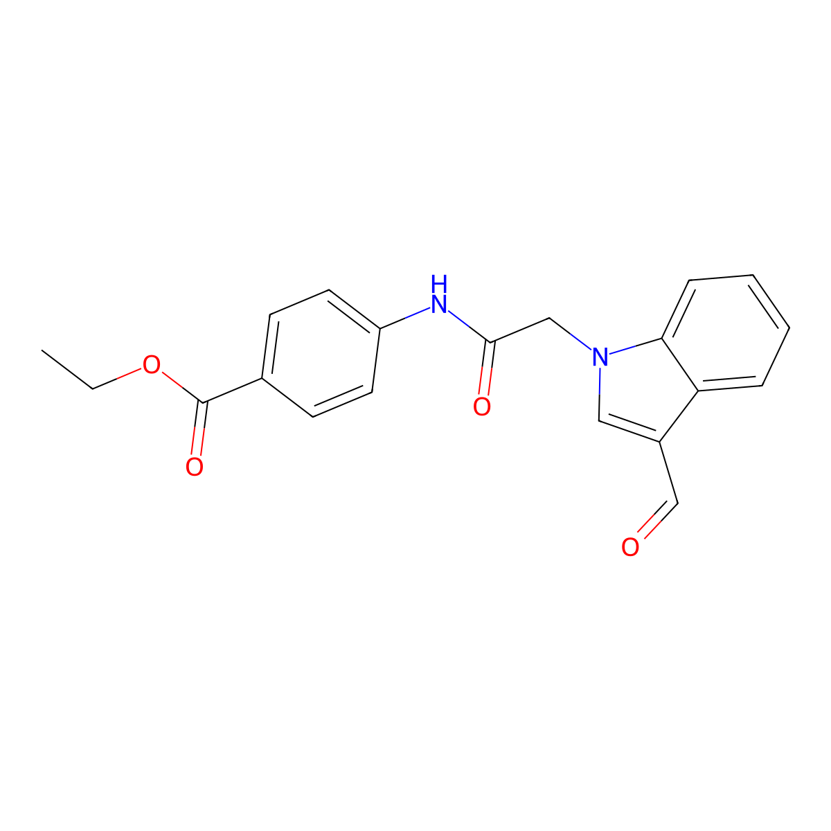 Ethyl 4-[[2-(3-formylindol-1-yl)acetyl]amino]benzoate molecular structure, CAS 496960-32-8