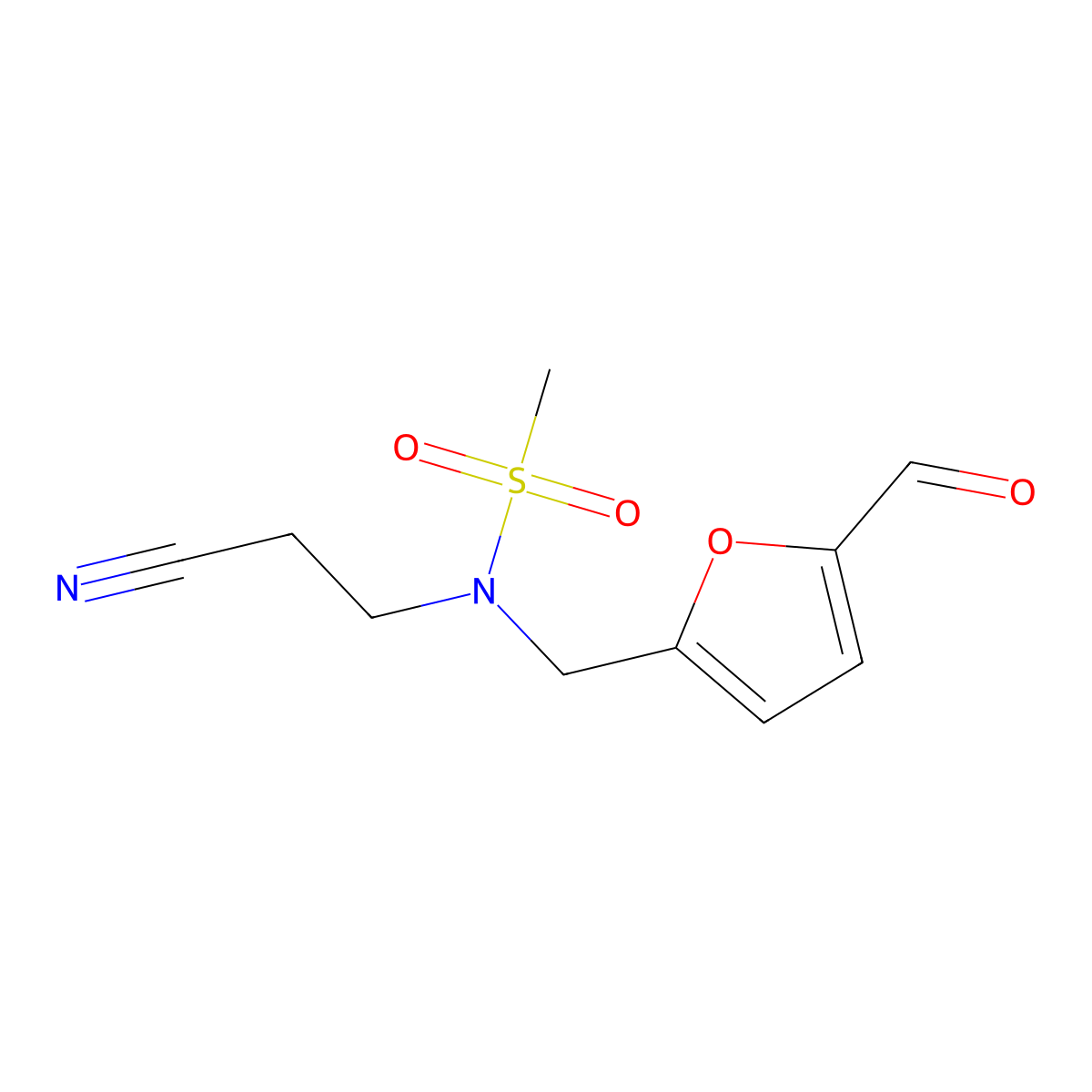 N-(2-cyanoethyl)-N-[(5-formylfuran-2-yl)methyl]methanesulfonamide molecular structure, CAS 496960-86-2
