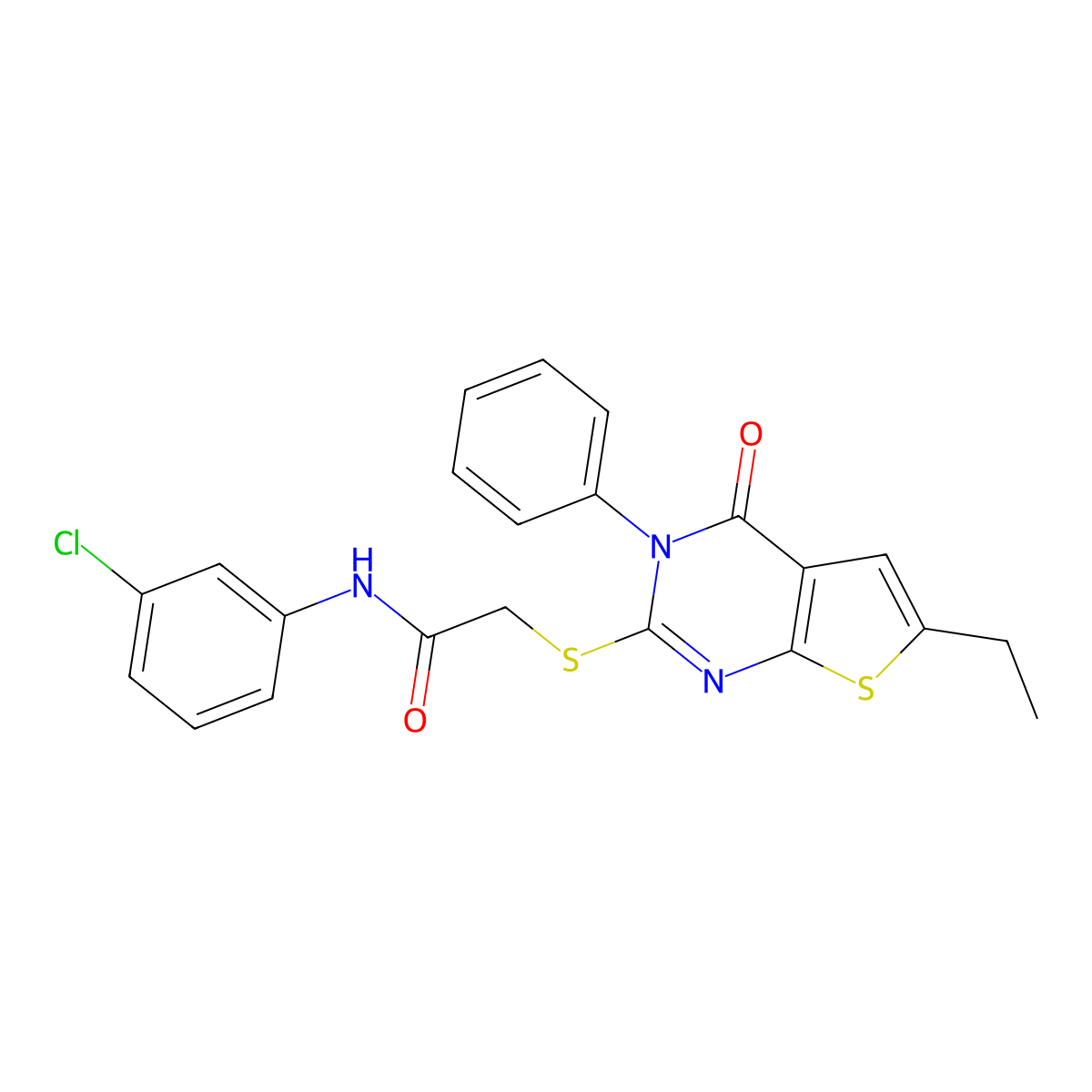 N-(3-chlorophenyl)-2-(6-ethyl-4-oxo-3-phenylthieno[2,3-d]pyrimidin-2-yl)sulfanylacetamide molecular structure, CAS 496968-73-1
