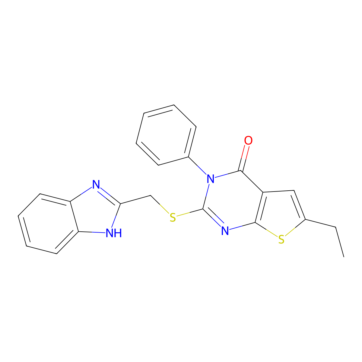 2-(1H-benzimidazol-2-ylmethylsulfanyl)-6-ethyl-3-phenylthieno[2,3-d]pyrimidin-4-one molecular structure, CAS 496968-76-4